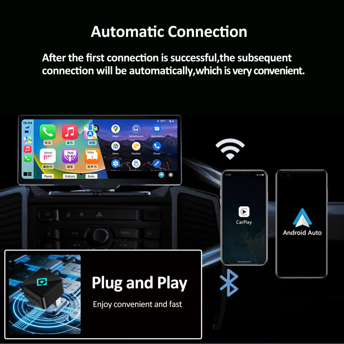 Adaptador Inalámbrico CarPlay Apple y Android USB Plug and Play