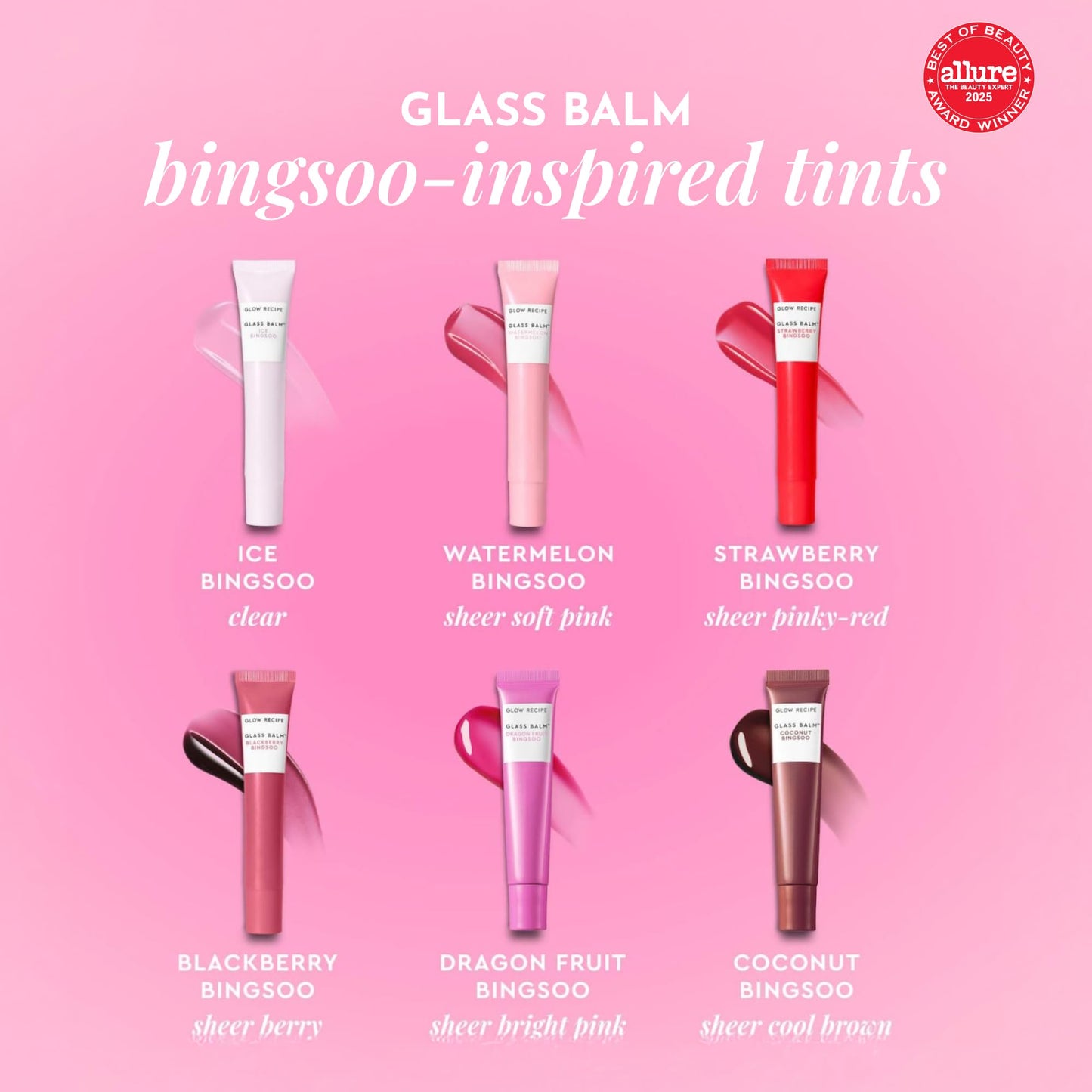 Glow Recipe Glass Balm Lip Treatment Watermelon Bingsoo Bálsamo Labial Hidratante Brillo Alto Tinte Rosa Suave 15 g