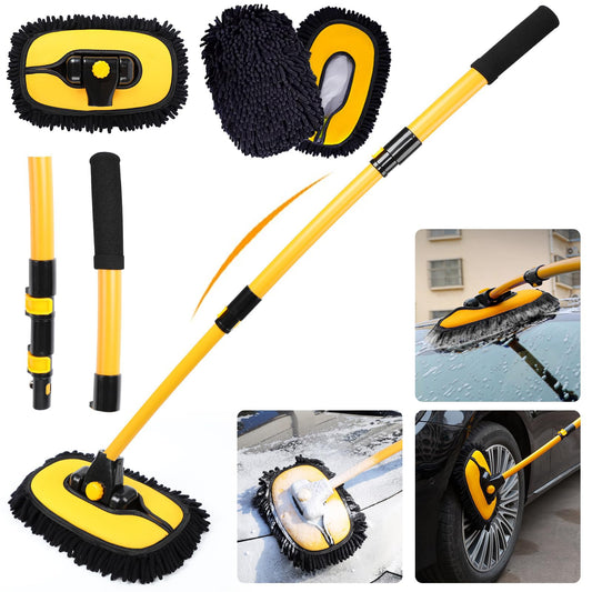 BYHANG Cepillo para Lavar Carros, con Mango Largo, Incluye Cabezal de Repuesto, Juego de 3 Cepillos para Limpieza, Kit de Limpieza para Auto con Poste Extensible, Ideal para Coches, SUV, Camiones