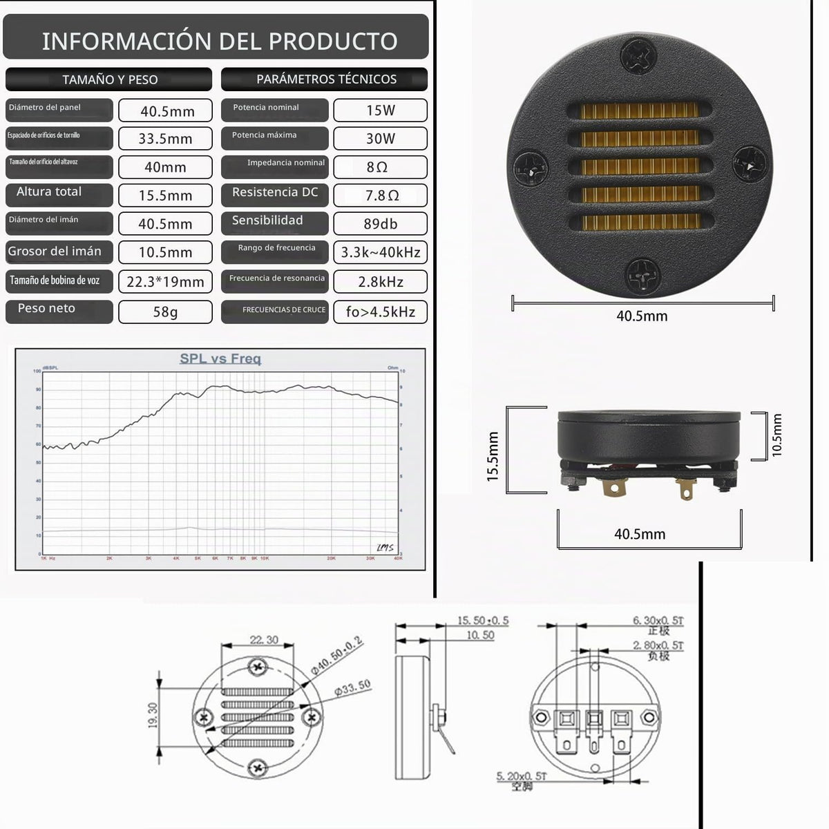Altavoces HIFIDIY LIVE 8 Ohm 30 W Agudos Tipo Súper Cinturón