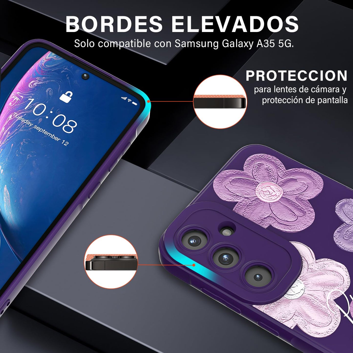 Threehao Funda para Samsung Galaxy A35, Ultra Delgado Flexible Suave TPU Silicona Carcasa con Moda Aesthetic Dibujos Flores, Antigolpes Anti-arañazos Protectora Case para Samsung A35
