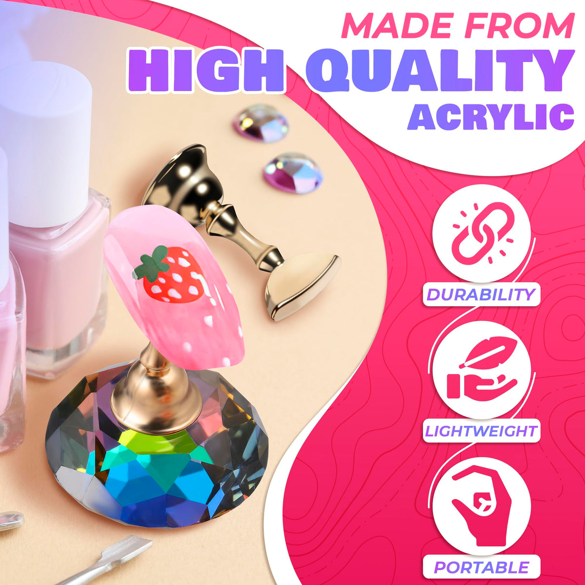 Soportes de Práctica de Arte de Uñas Magnéticos con 5 Piezas de Aleación y Base de Vidrio para Manicura
