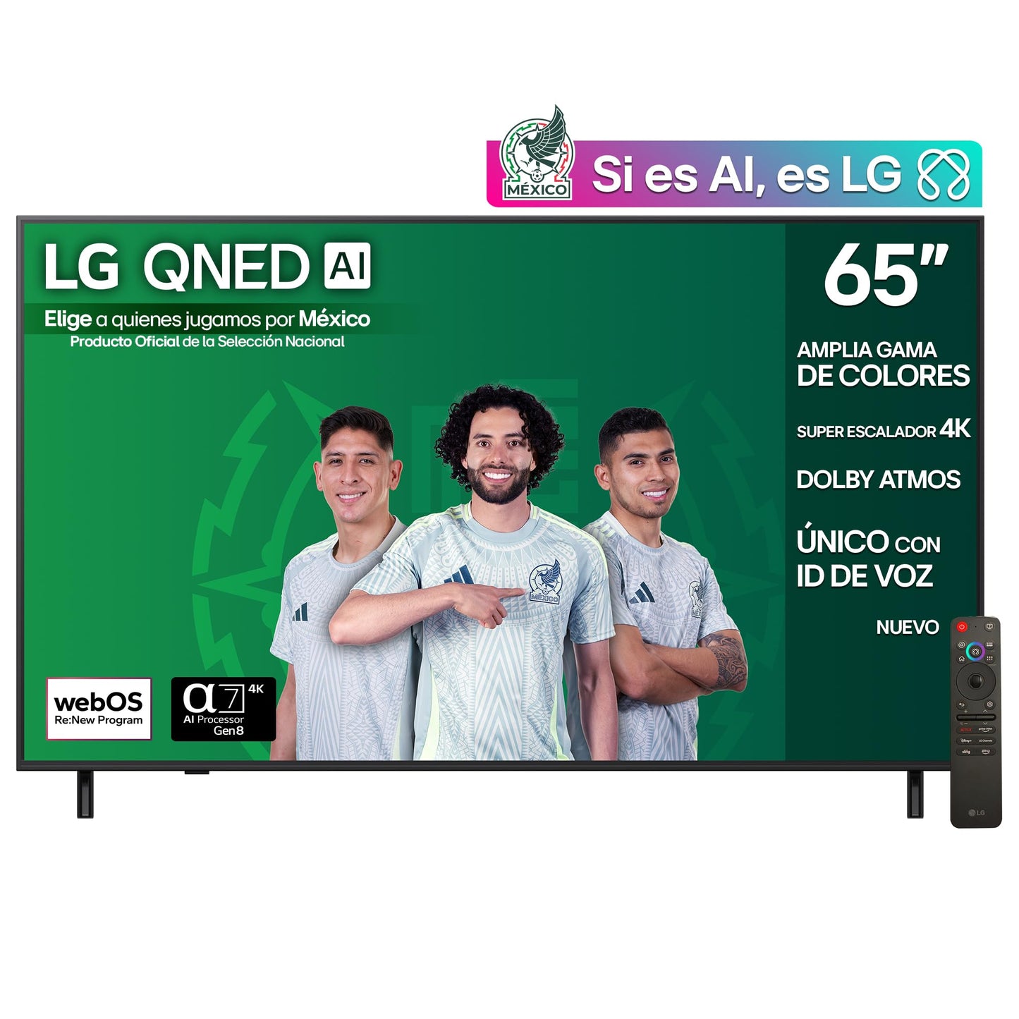 LG Pantalla 65 Pulgadas QNED AI QNED80 4K Smart TV 2025 65QNED80ASA | Dynamic QNED Color | Sistema operativo webOS, Identificación de Voz AI, ALLM/VRR, Filmmaker Mode, AI Magic Remote, Channels