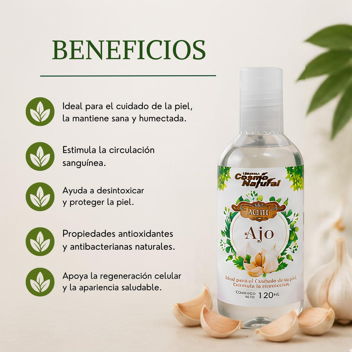Aceite Corporal de Ajo Cosmo Natural, Purificante y Bienestar Muscular 120ml