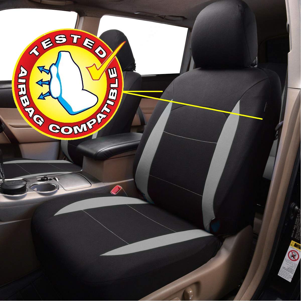 Flying Banner Juego Completo de Fundas de Asiento de Coche Asientos Delanteros y Traseros de poliéster,Compatible con Bolsas de Aire, Banco Trasero Dividido, Color (Negro Gris)