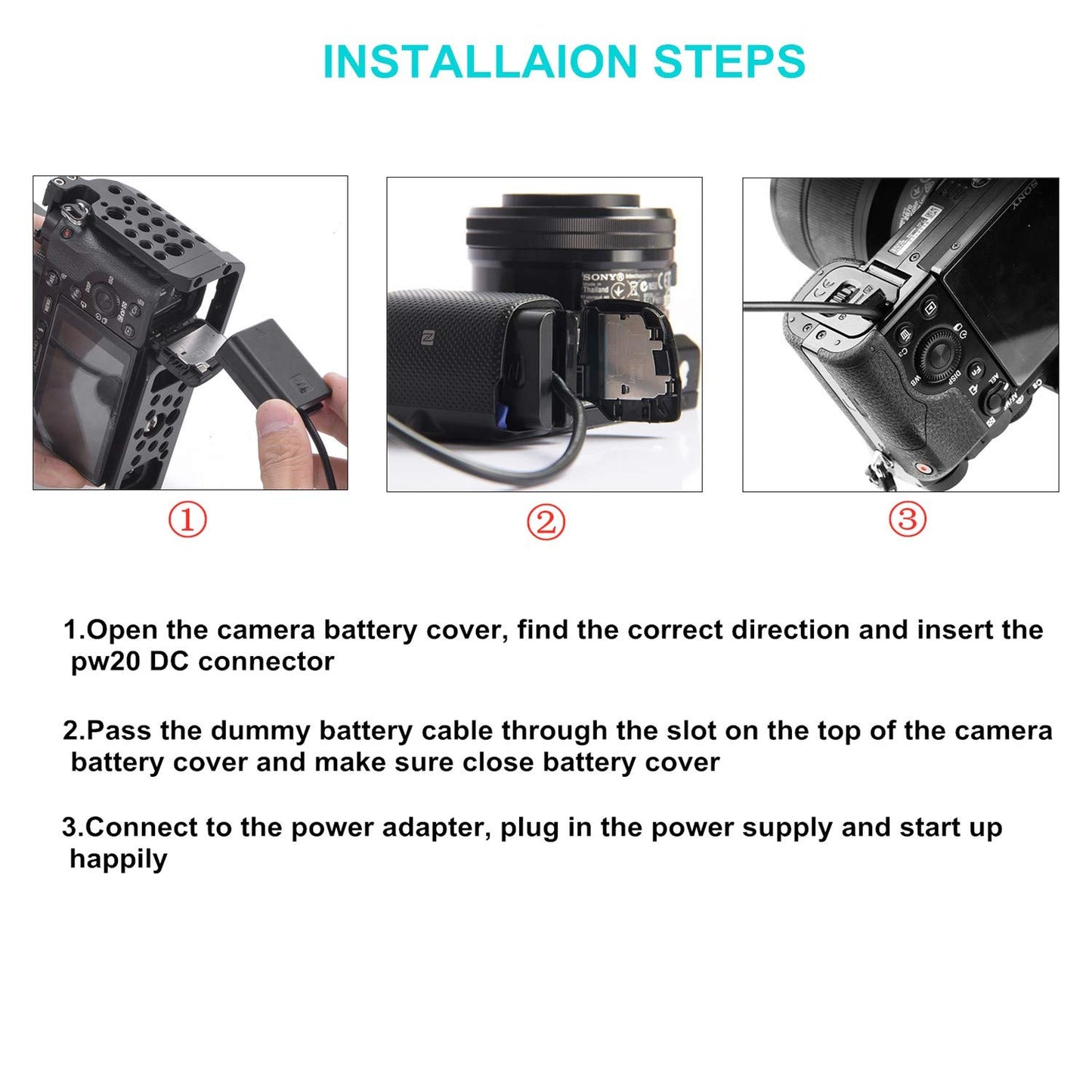 Tengdaxing AC-PW20 - Adaptador de corriente continua NP-FW50 - Batería simulada para Sony Alpha ZV-E10, A5000, A5100, A6000, A6100, A6300, A6400, A6500, A7, A7 II, A7R, A7R II, A7S, A7S, A7S XX100