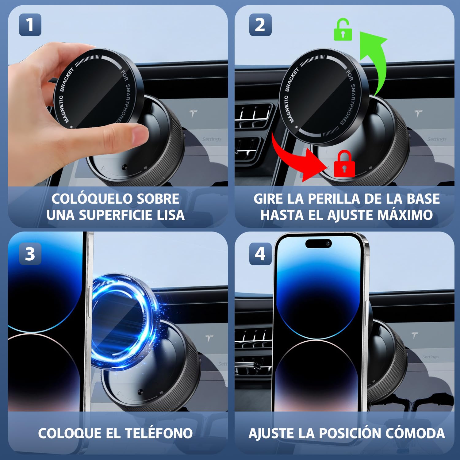 Garselay Vacuum Magnetic Phone Holder, Soporte de Teléfono para Coche, 360° Rotating Magnetic Porta Celular, Plegable y Retráctil Doble Cara Magnética para Coche, Casa, Oficina y Gimnasio (Negro)
