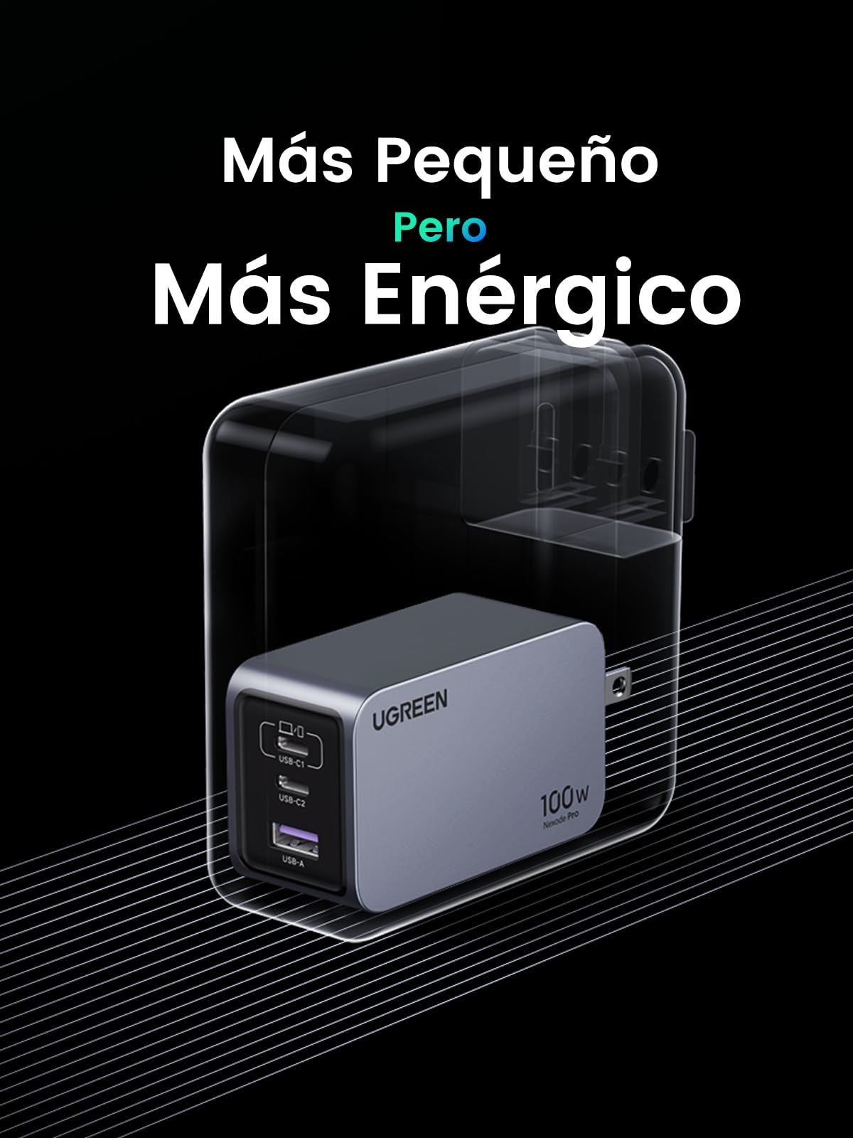 Cargador Tipo C UGREEN Nexode Pro 100W Blanco con 3 Puertos para Carga Rápida