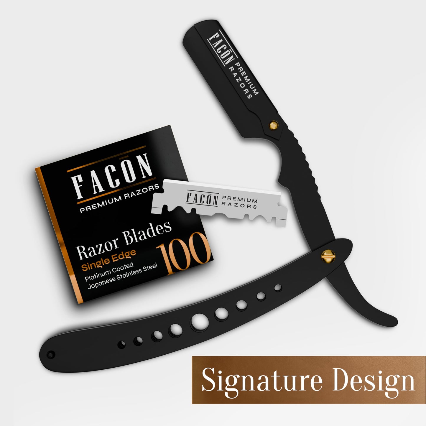 100 BLADES + Facón Professional Classic Straight Edge Barber Razor - Salon Quality Cut Throat Shavette