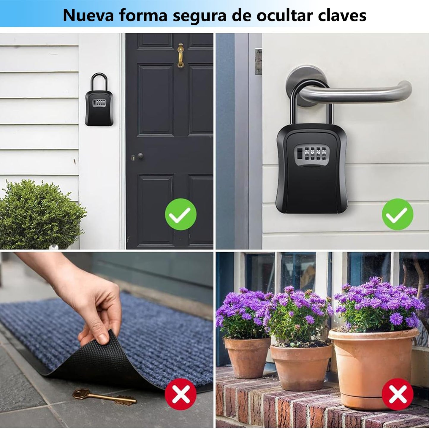 Caja para Llaves Lockbox Gris de 4 Dígitos Reiniciable Impermeable para Oficinas y Hogar