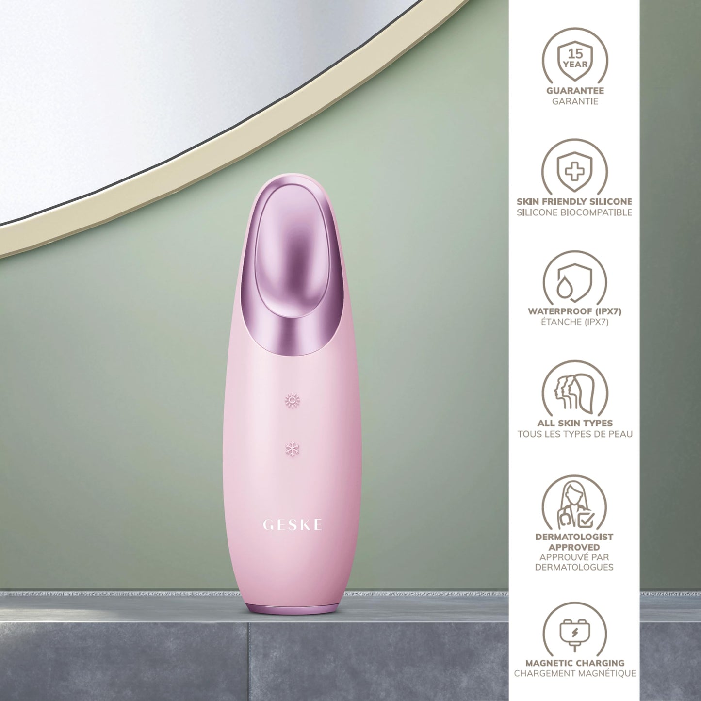 GESKE | SmartAppGuided™ Warm & Cool Eye Energizer | 6 en 1 | Masajeador de ojos | Masajeador anti ojeras | Eliminar bolsas y párpados caídos | Masaje ocular eléctrico