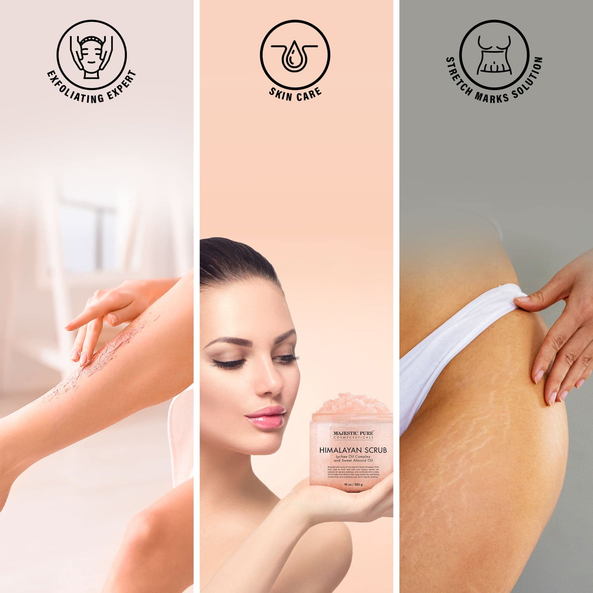 Majestic Pure Himalayan Salt Body Scrub with Lychee Oil, Exfoliating Salt Scrub to Exfoliate & Moisturize Skin, Deep Cleansing - 10 oz