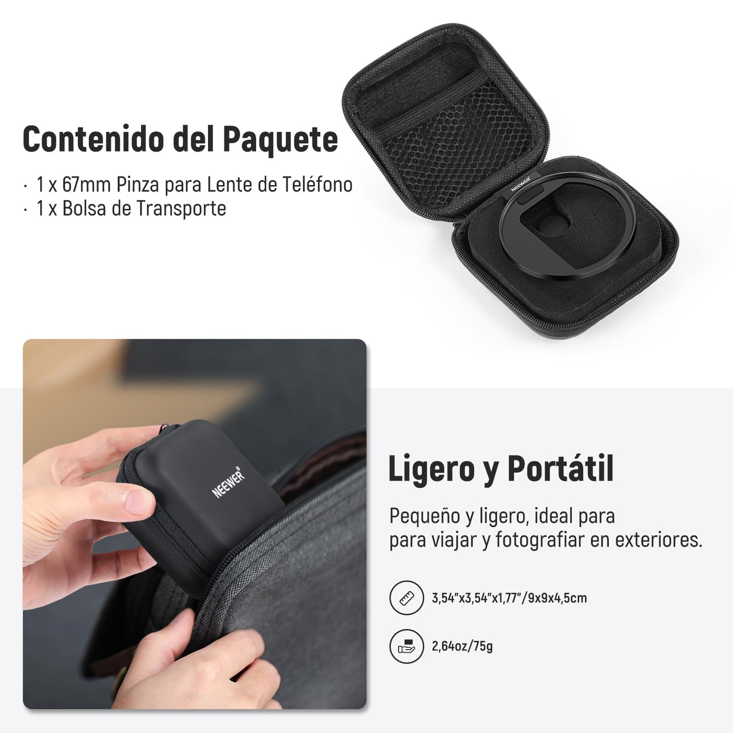 NEEWER 67mm Clip de Filtro Lente Roscado para Filtro Mount Teléfono de Mejorado con Soporte Cold Shoe, 13mm Apertura Compatible con iPhone 15 14 13 Pro MAX Pro MAX Samsung Galaxy S22 S23 Ultra, LA006