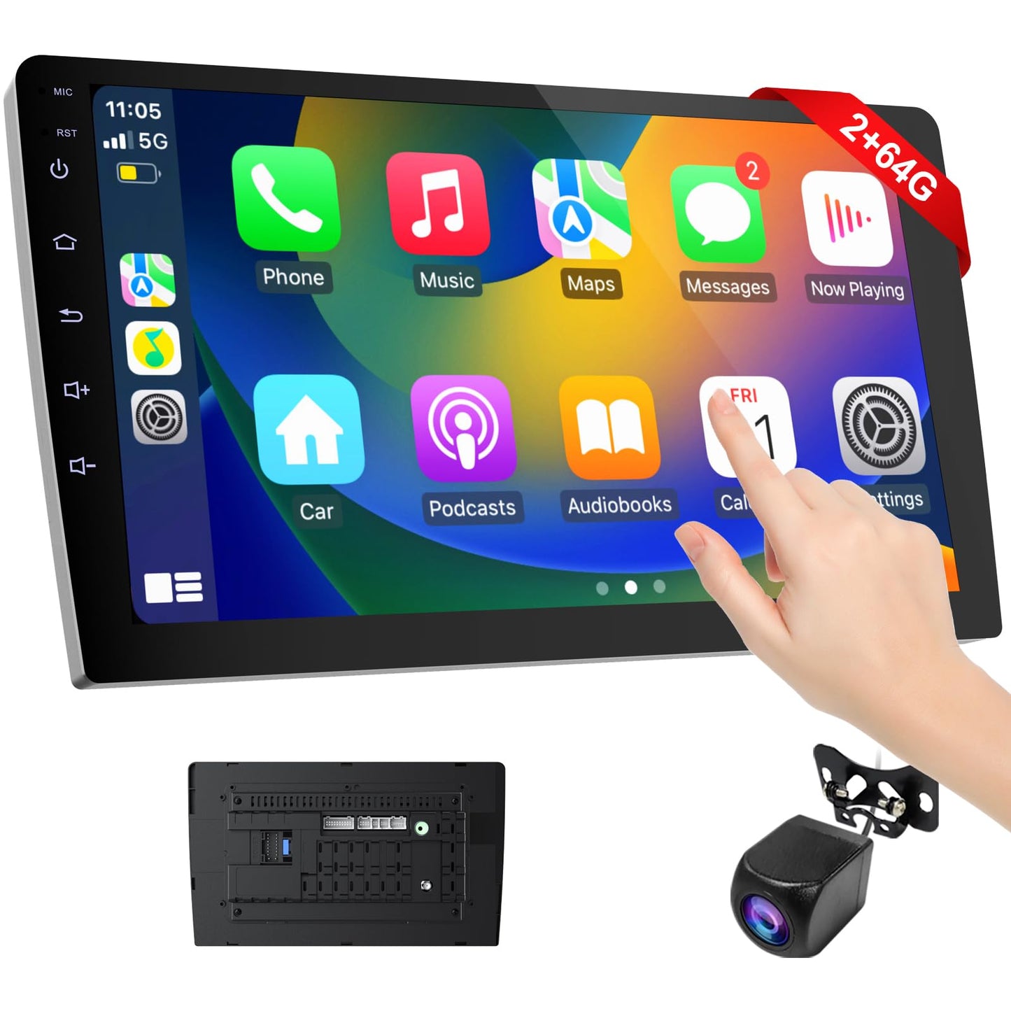 Carplay - visualización portátil para coche, coche de 9 pulgadas, inalámbrica CarPlay y Android Auto, cámara de respaldo, estéreo de coche doble din, navegación GPS, ZLink, receptores de audio