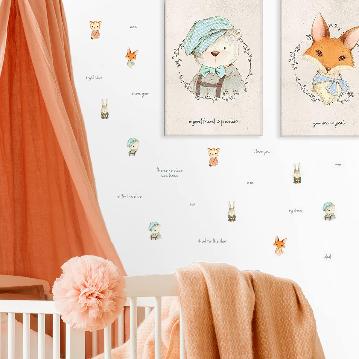 Feel Kozi - Calcomanías de pared extraíbles (60 piezas) - Pegatinas de animales para decoración de habitación de niños, decoración de pared de guardería, decoración de sala de juegos y decoración de