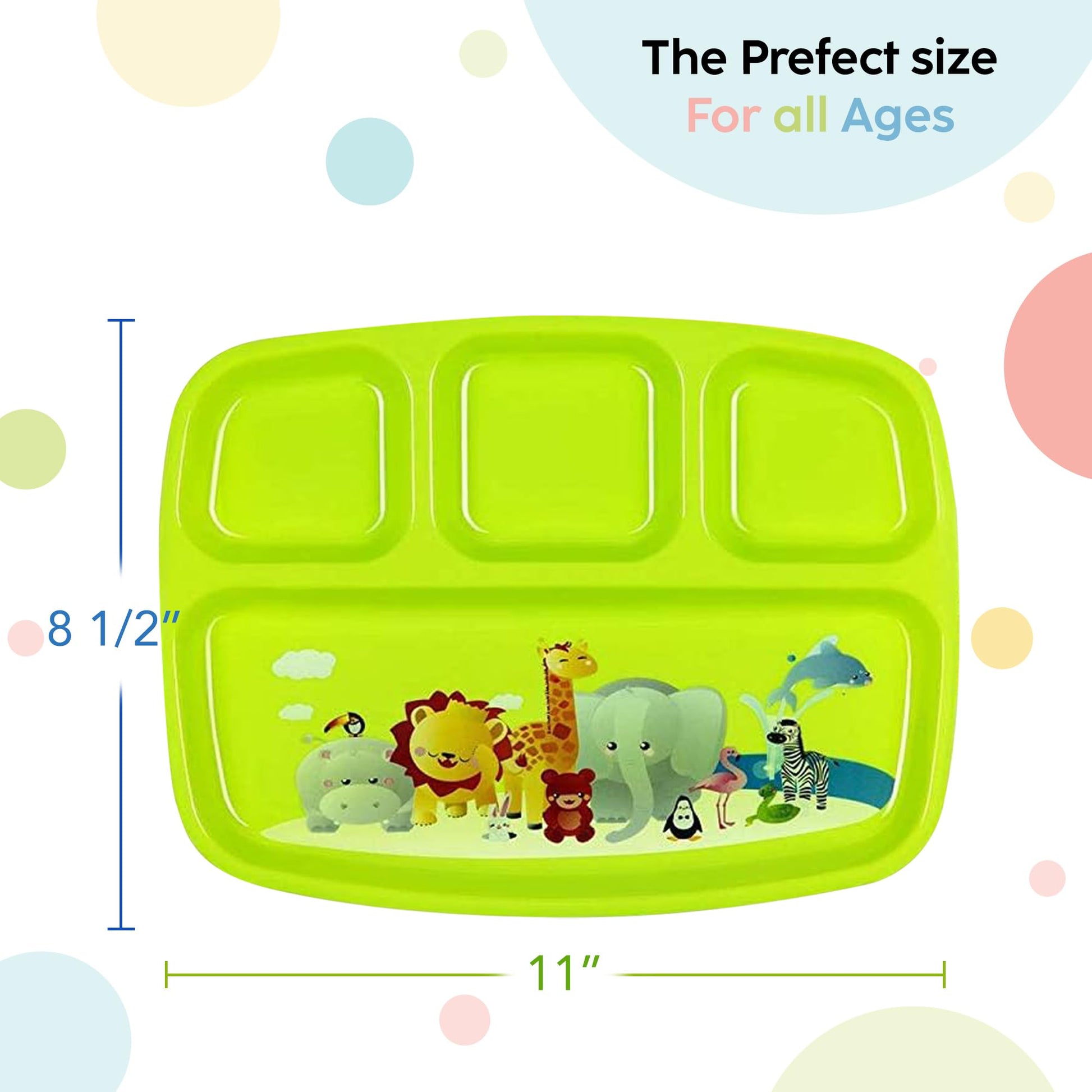 Platos de Plástico PLASKIDY Colores Brillantes con Divisores y Diseño de Zoológico para Niños