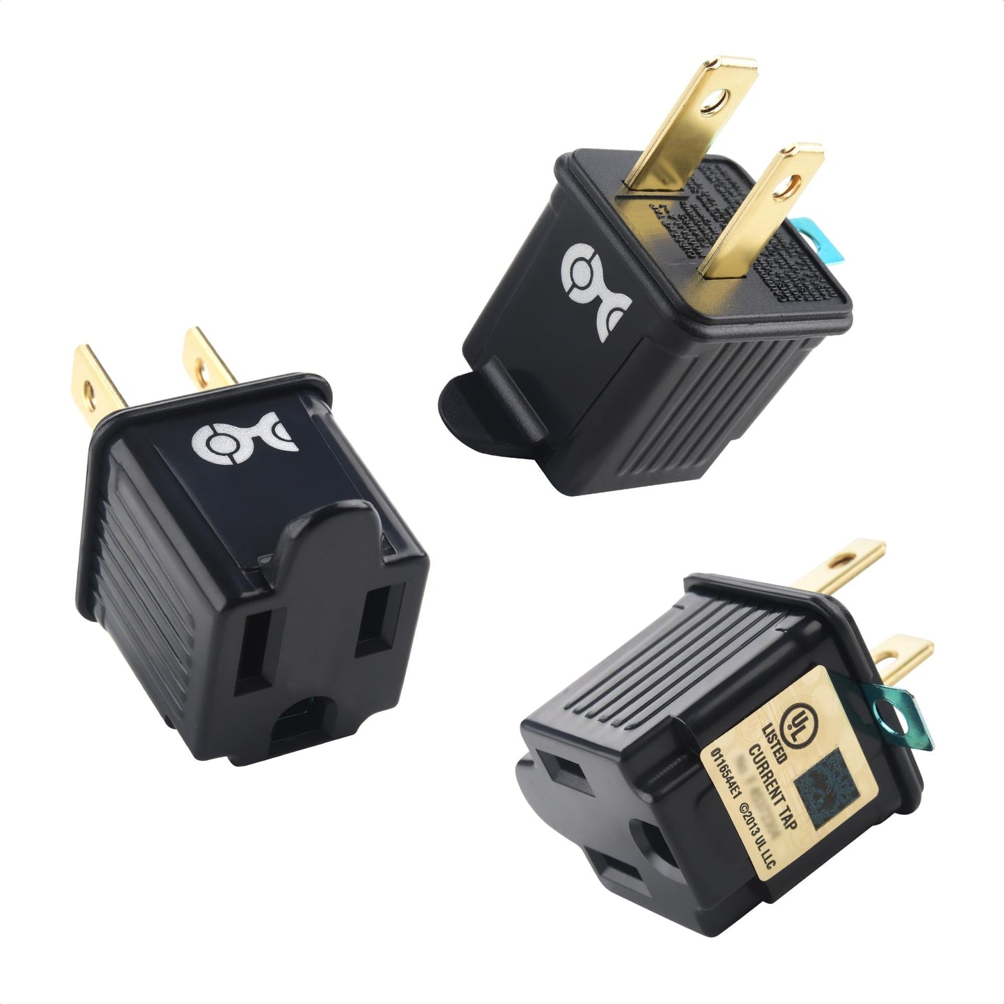 Cable Matters - Paquete de 3 adaptadores de 2 clavijas a 3 clavijas, adaptador de enchufe 3P a 2P - Convierte una toma de 2 clavijas para soportar enchufes de 3 clavijas, negro