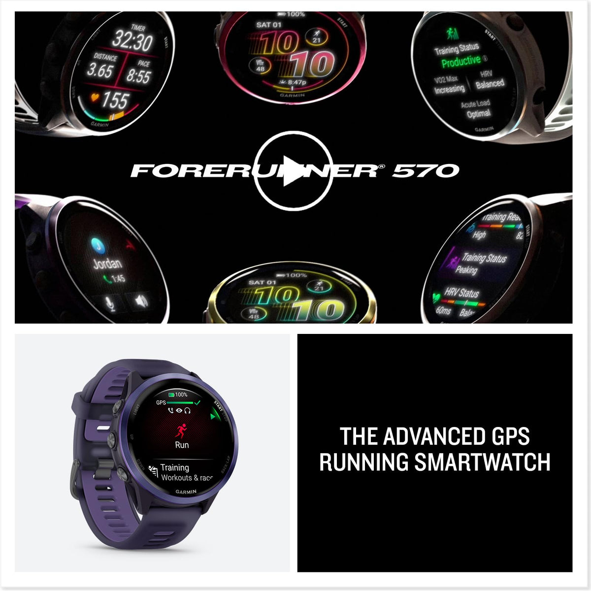 Reloj Inteligente Garmin Forerunner 570 Imperial Purple Indigo con GPS Avanzado para Correr y Triatlón
