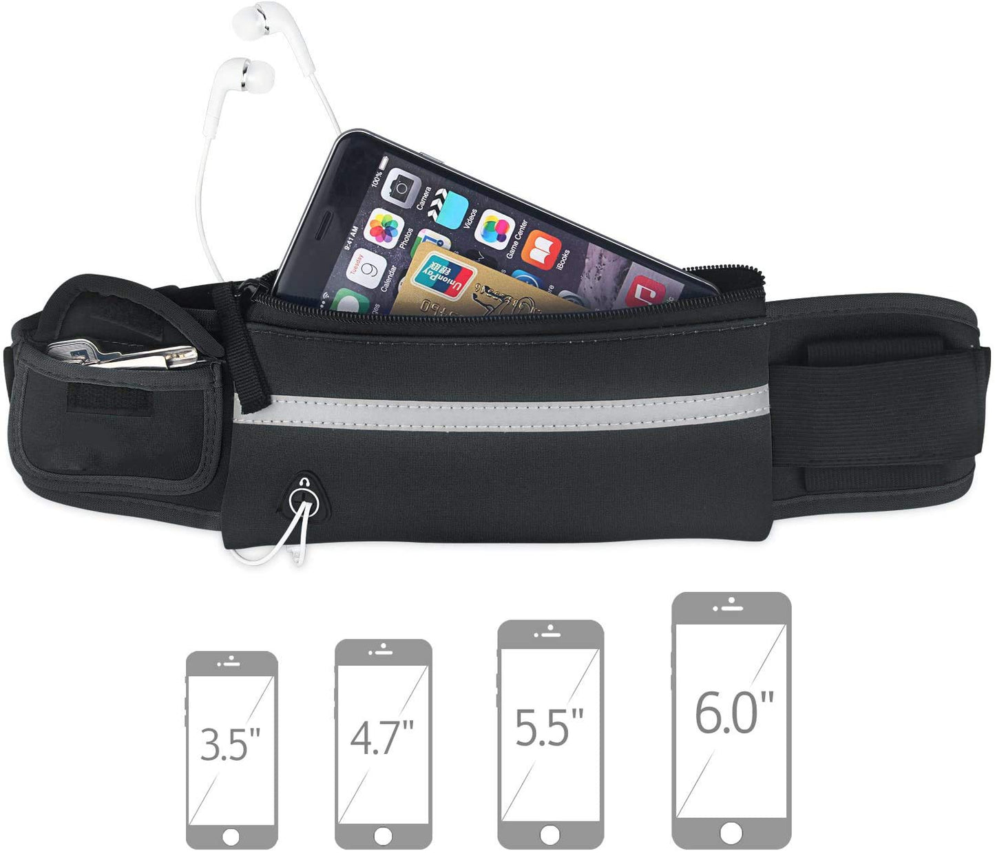 Cangurera Deportiva Riñonera Reflectante Unisex Negra con Correa Ajustable para Running y Seguridad de Accesorios