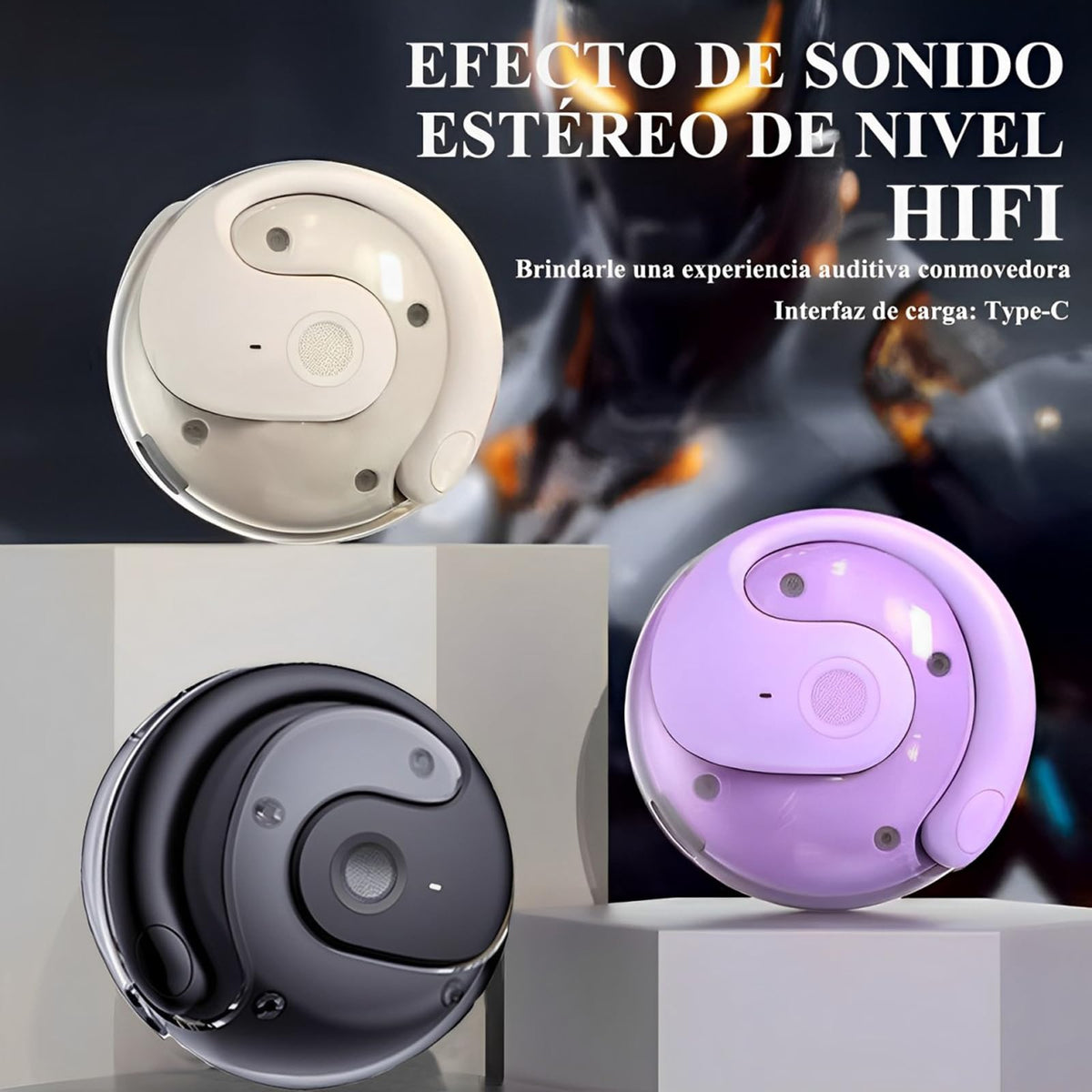 Auriculares Bluetooth TGHVCQ Amarillo Pálido y Negro Hi-Fi Deportivos con Estuche de Carga