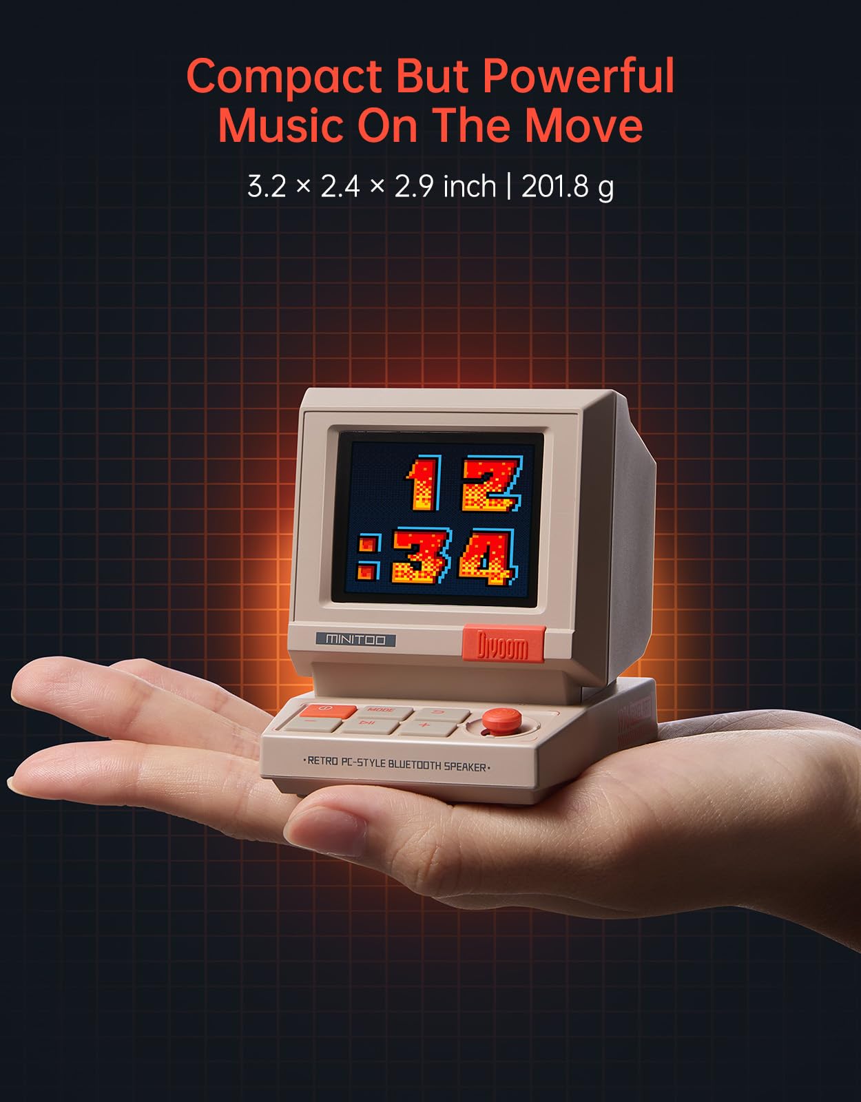 Divoom MiniToo - Altavoz Bluetooth retro Pixel – Diseño de PC inspirado en los años 90, control de aplicaciones, alarma, ruido blanco, altavoz de computadora retro para música, decoración de