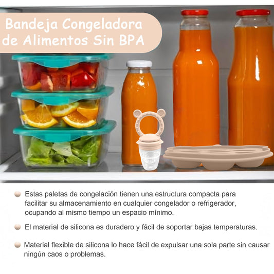 EHRHDKNS Bandeja Congeladora de Alimentos para Bebés Sin BPA, Adecuado para la Introducción Segura de Alimentos, Fruta y Papillas a Partir de los 4 Meses, Fortalece los Dientes del Bebé y le Ayuda a Comer Sano (Beige, Sonriente)