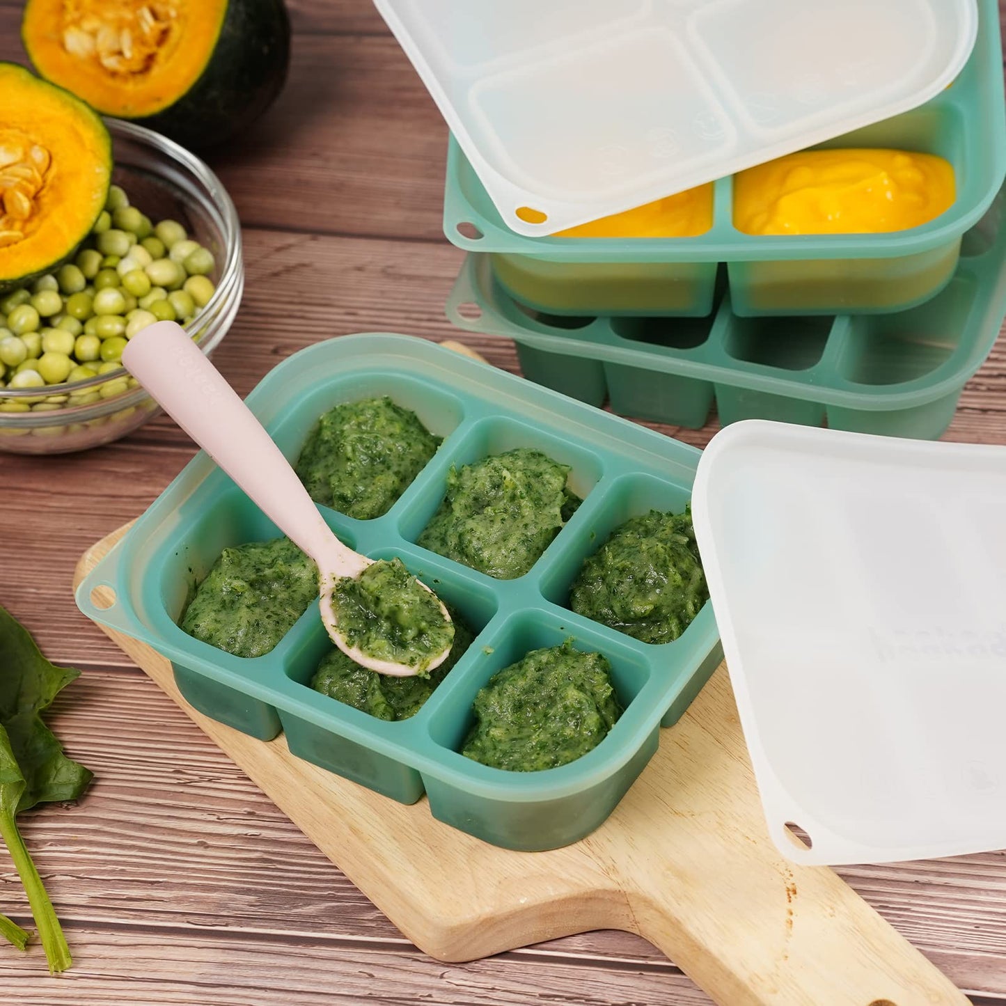haakaa Bandeja de silicona para alimentos para bebés, 4 meses + bebé niño, Molde de comida casera para bebés, Bandeja congeladora de alimentos frescos para bebés, Bandeja de cubitos de hielo