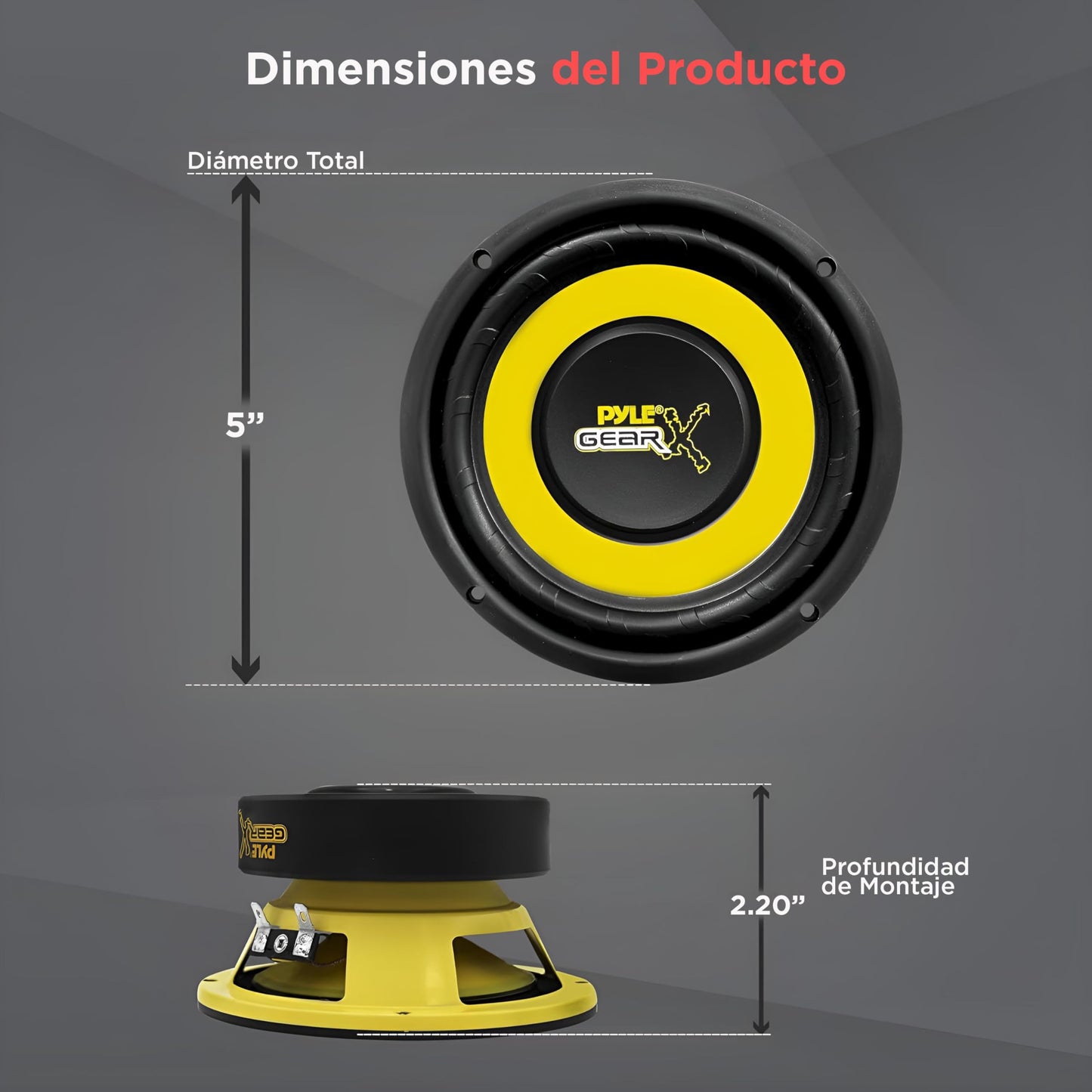 Pyle Bocinas de 5" 200W, Medio Bajo para Auto, Woofer de Componente de 4 Ohmios, Bocinas de Sonido para Estéreo de Coche, Imán de 30 Oz, Profundidad de Montaje de 2.32", Bobina de Voz de Aluminio