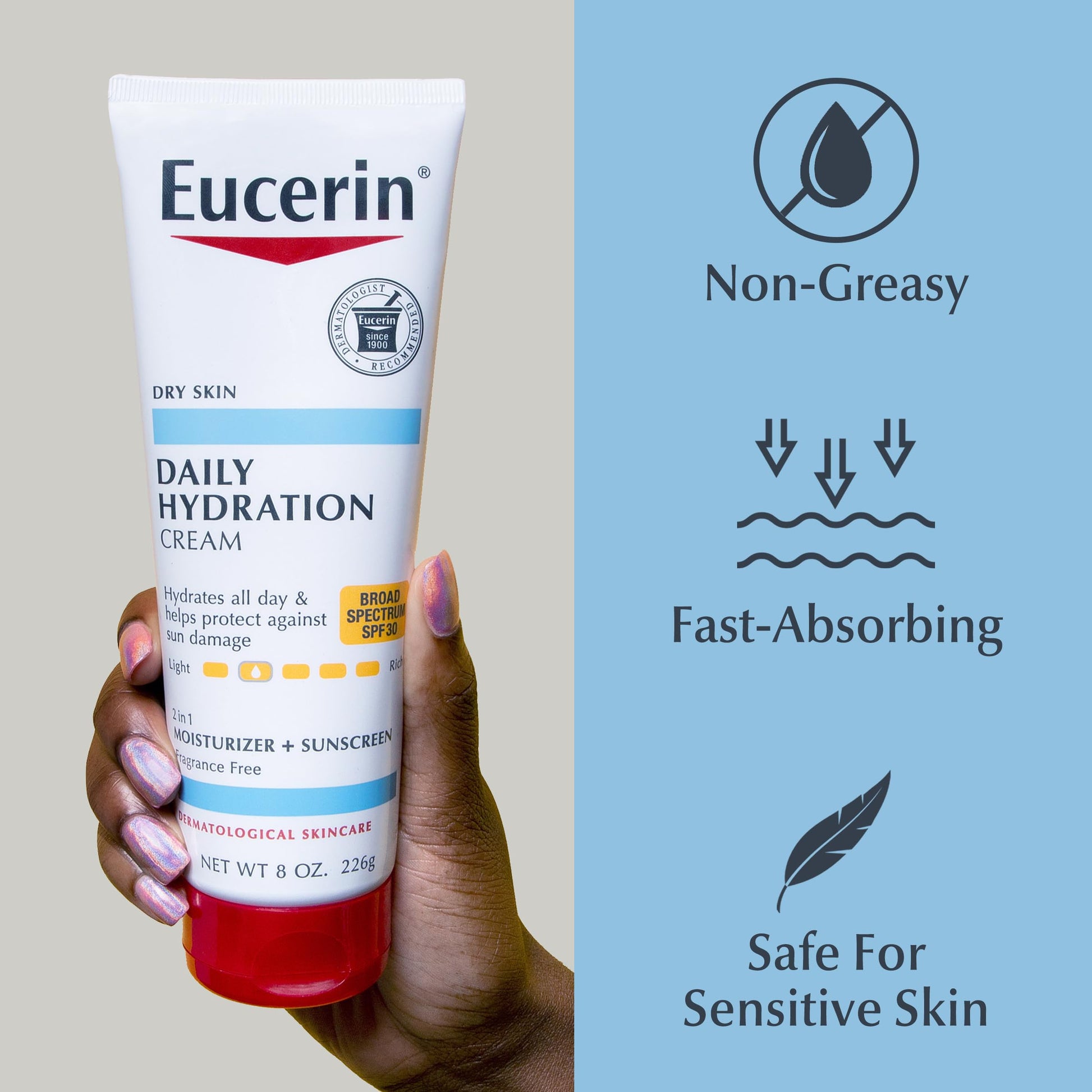 Eucerin Daily Hydration Broad Spectrum SPF 30 Body Cream, 8.0 Ounce
