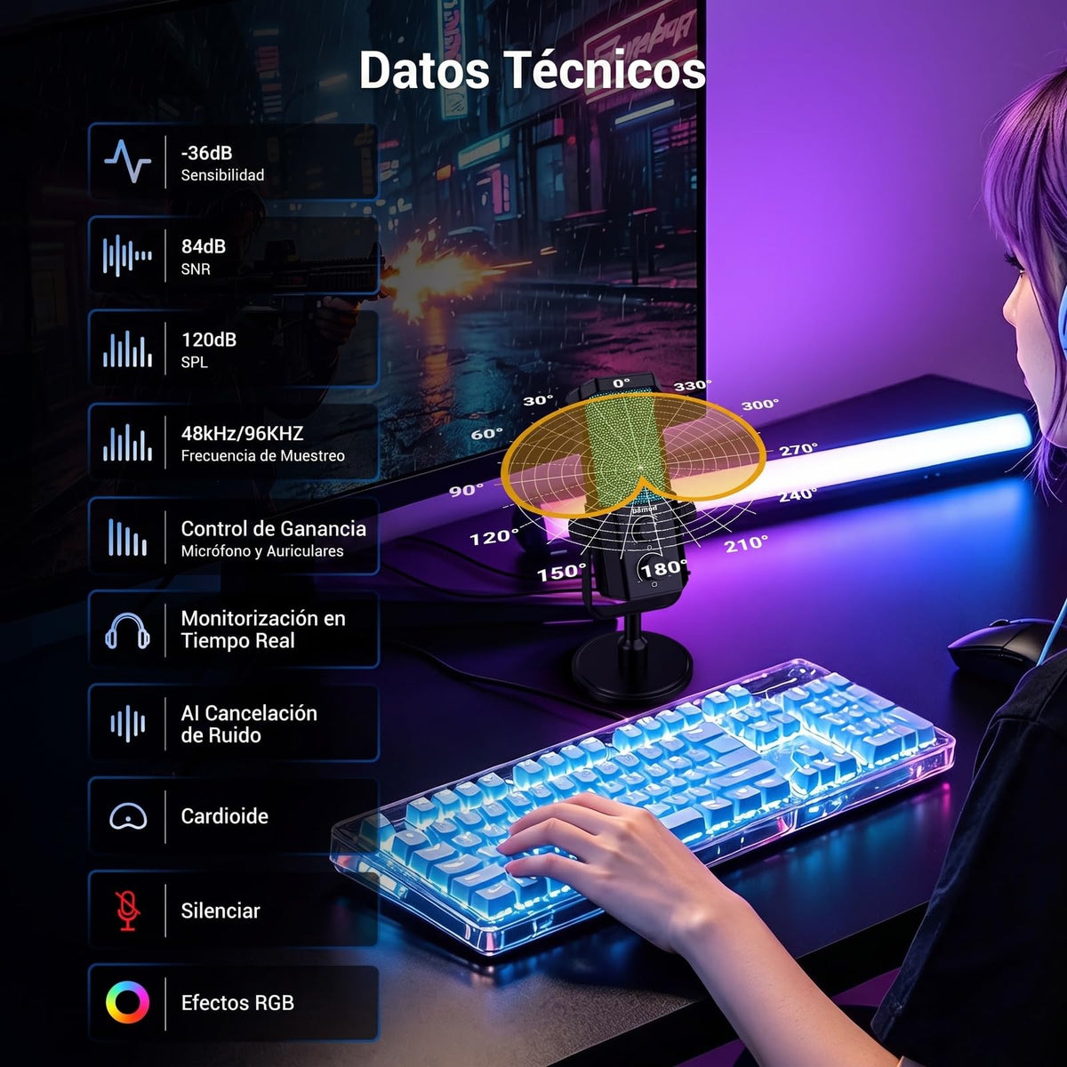 Micrófono USB Cardioide RGB NEEWER para Podcasting