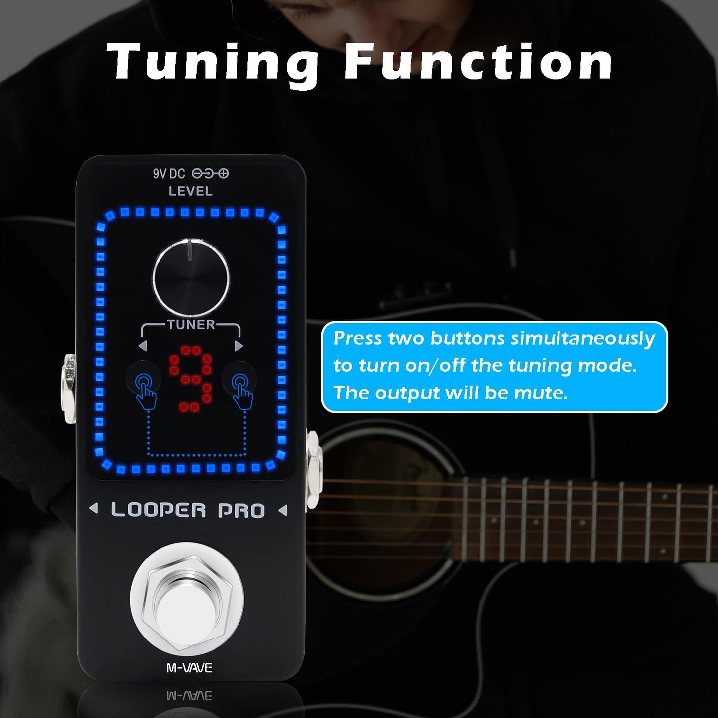 M-VAVE Loop Pedal Pro - 40 minutos de tiempo de bucle 9 bucles Pedal profesional de guitarra con sintonizador para guitarra eléctrica, bucle de un solo paso, overdubs ilimitados deshacer rehacer