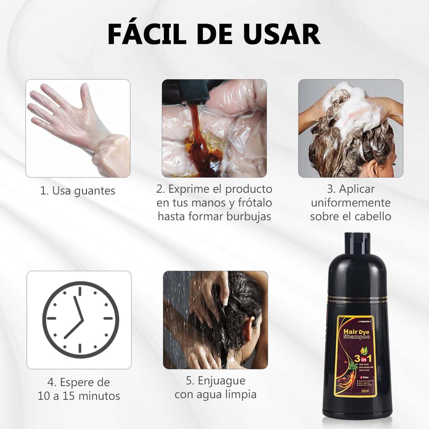 Champú Instant Hair Color para Cabello,Champú para Teñir el Cabello, Champú Tinte Instantáneo 3 En 1,Coloración a Base de Hierbas en Minutos para Mujeres y HombresChampú para Teñir el Cabello (Café)
