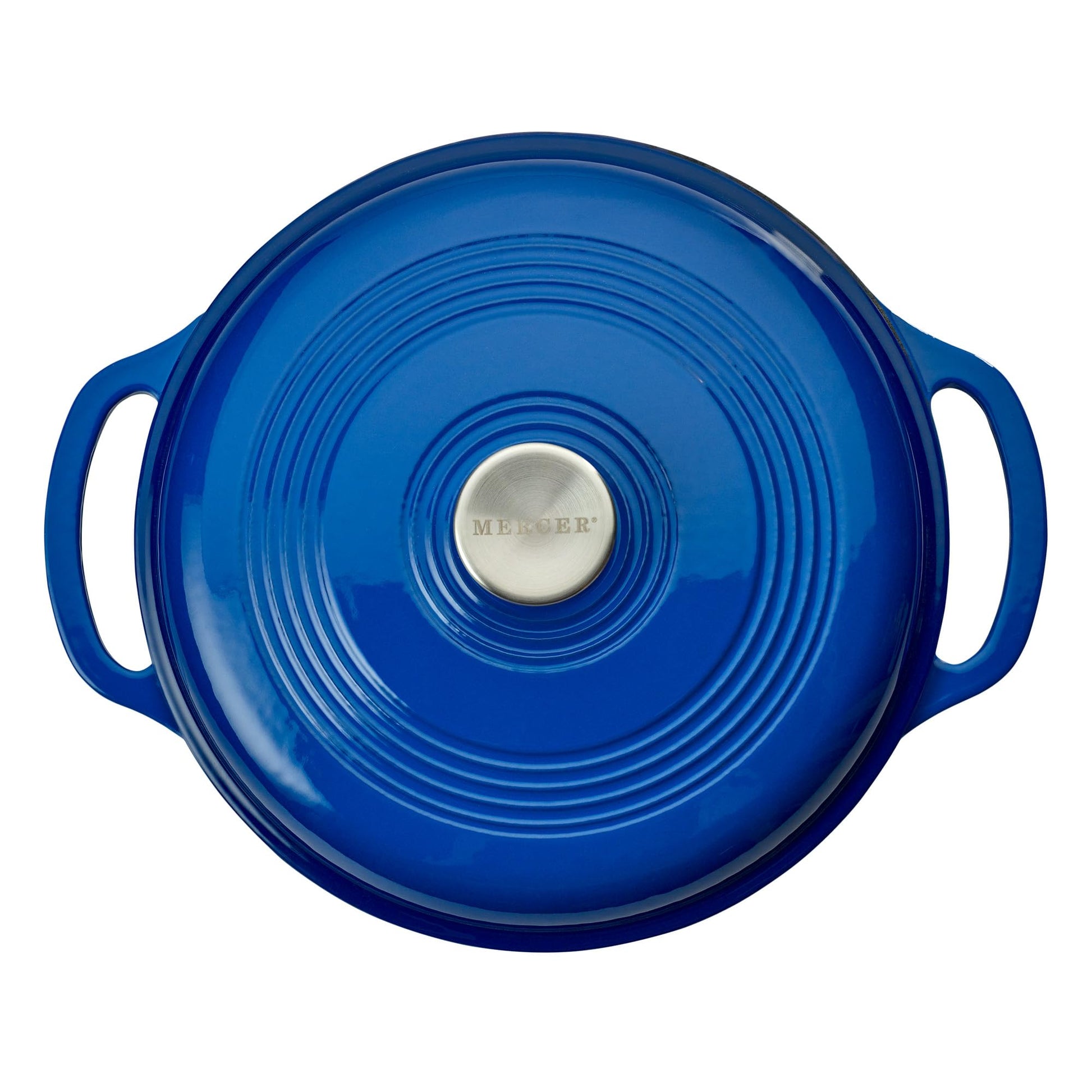Mercer Culinary Horno holandés redondo de hierro fundido esmaltado, 6 cuartos de galón, azul marino