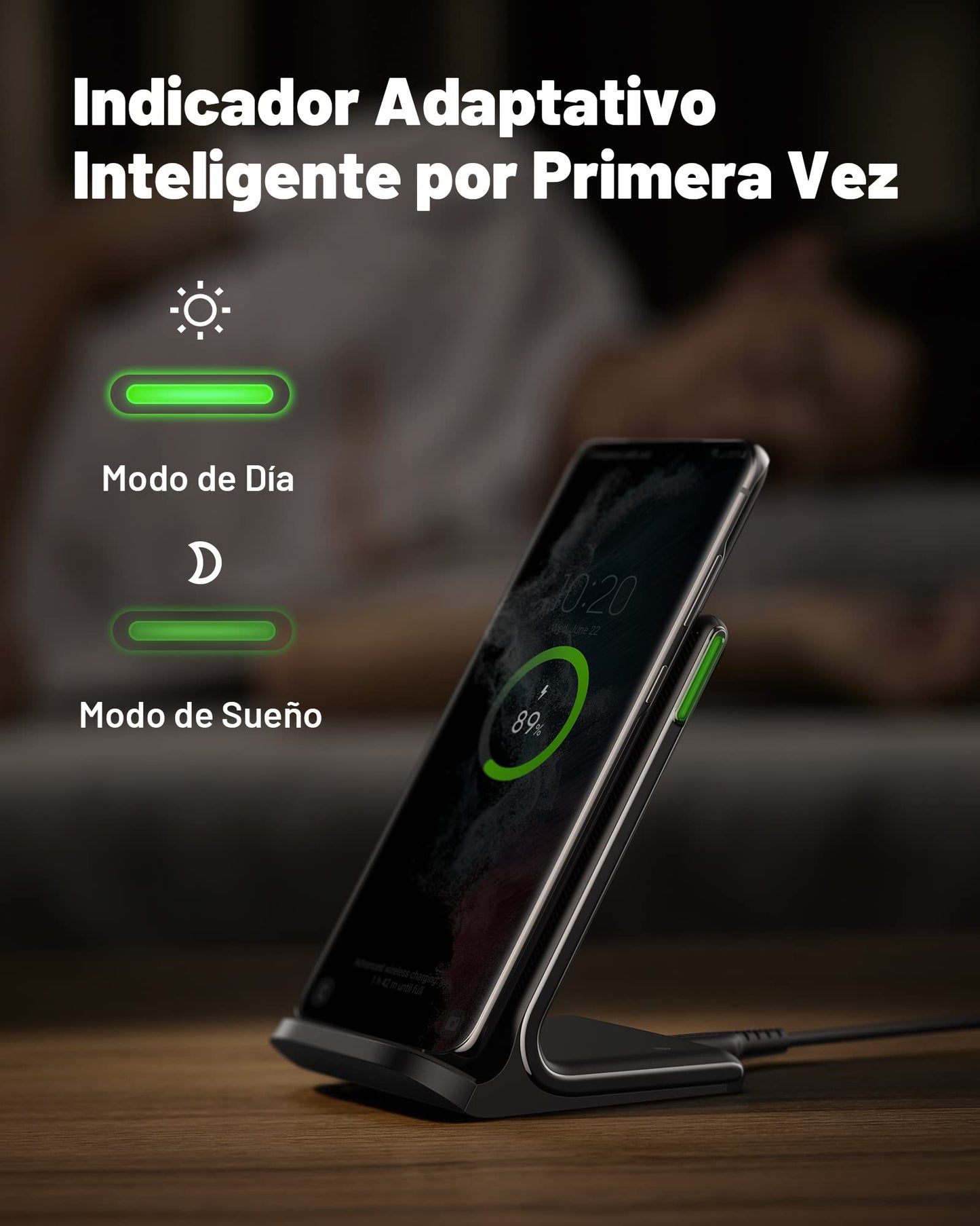 Cargador inalámbrico, INIU [Paquete de 2] 15W Qi Rápida Wireless Charger con Bobinas Dobles y Luz Adaptable para Dormir para iPhone 15 14 13 12 Pro Max X Samsung Galaxy S22 S21 Huawei Xiaomi Google LG