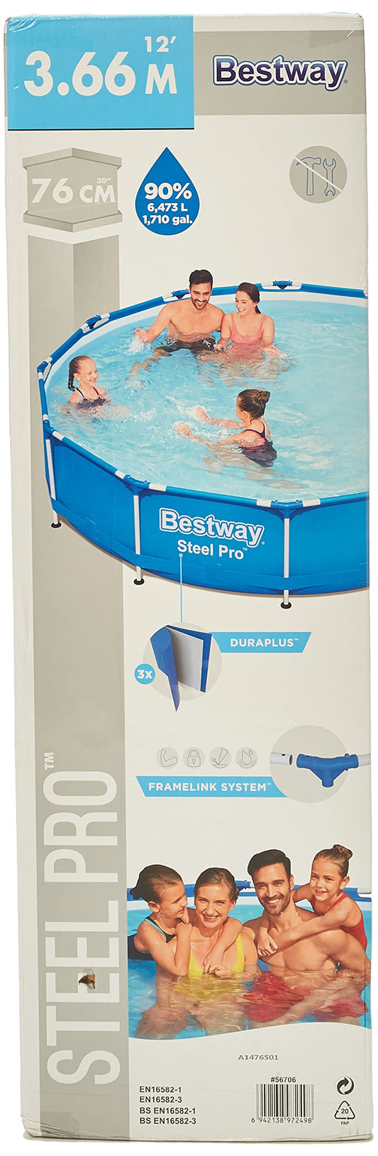 Bestway 56706 Alberca con Estructura Redonda 3.66m x 76cm con Bomba y Filtro, Azul