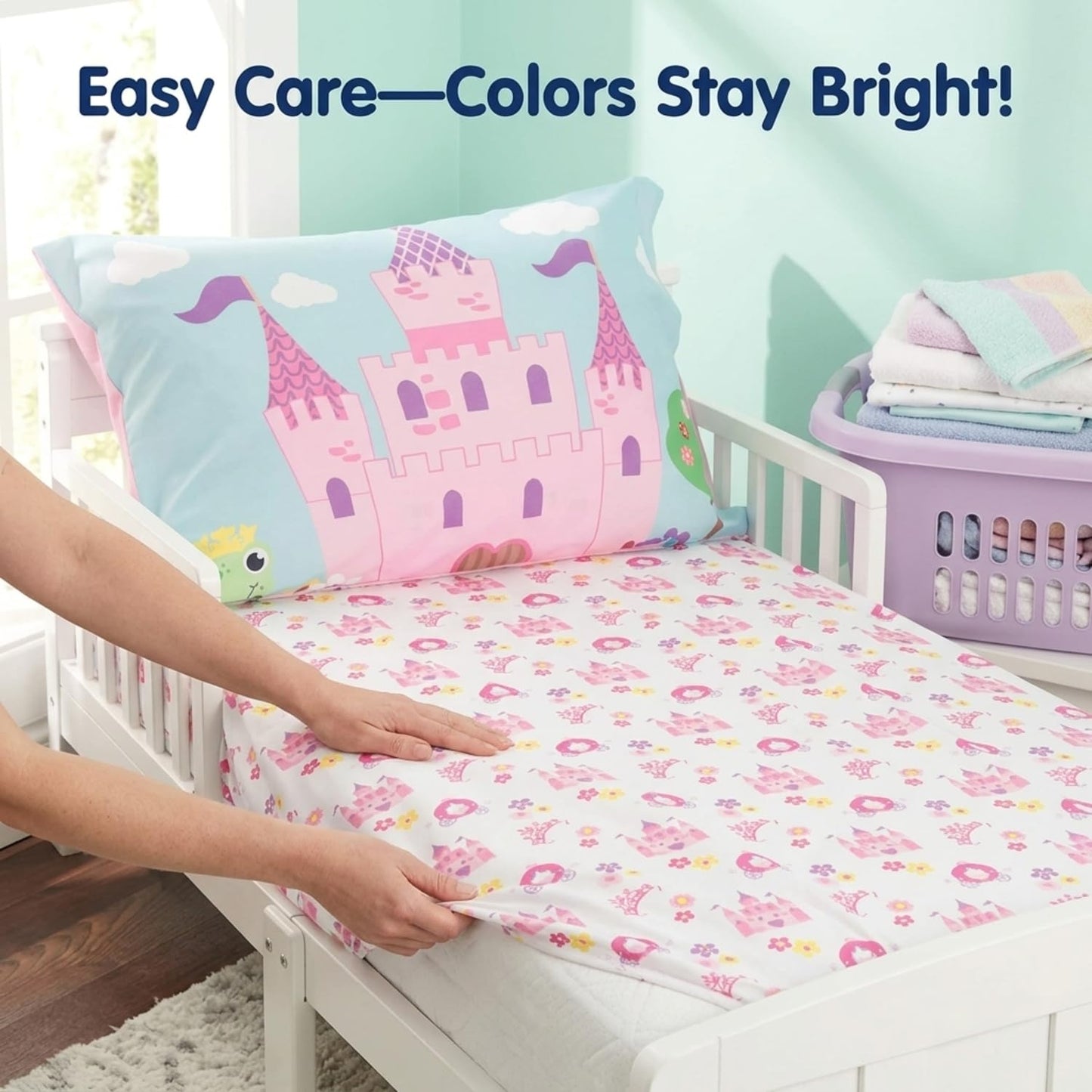 EVERYDAY KIDS Juego de sábanas y funda de almohada para niños – Motivo de princesa Storyland – Juego de cama de microfibra suave y transpirable para niños
