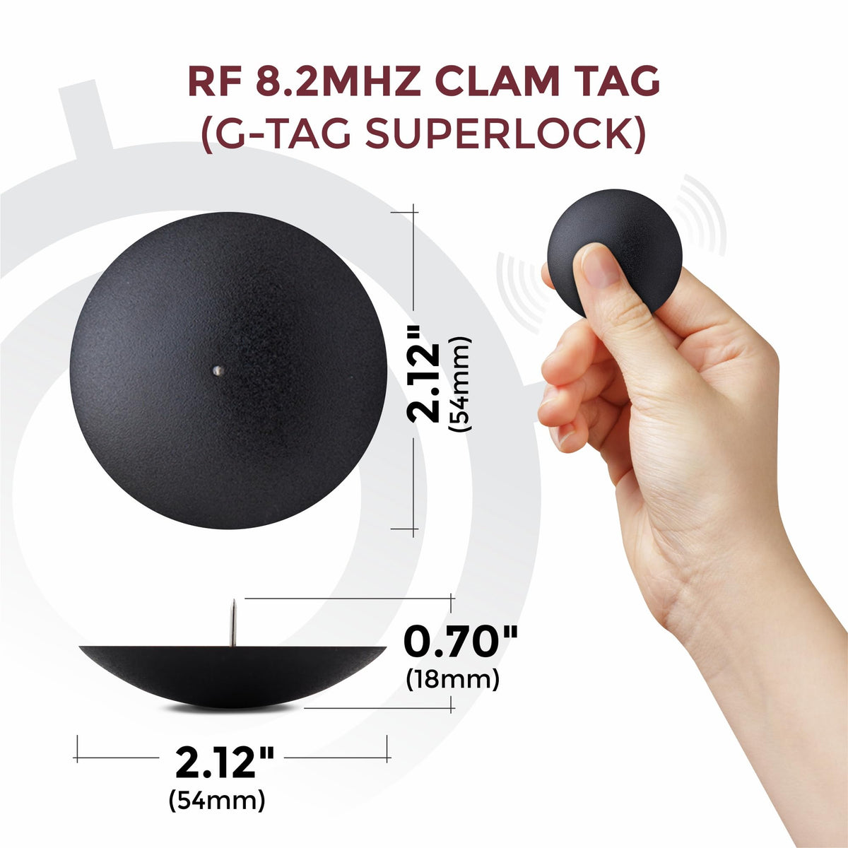 Clam TAG RF 8.2MHZ Negro Bullseye Protection Compatibilidad Checkpoint Superlock EAS