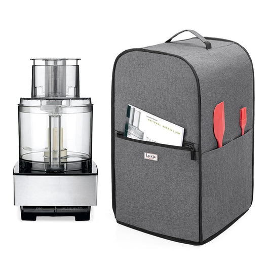 Luxja - Funda para procesador de alimentos compatible con Cuisinart y Hamilton Beach de 11 a 14 tazas, cubierta para el polvo del procesador de alimentos con bolsillos de accesorios, color gris