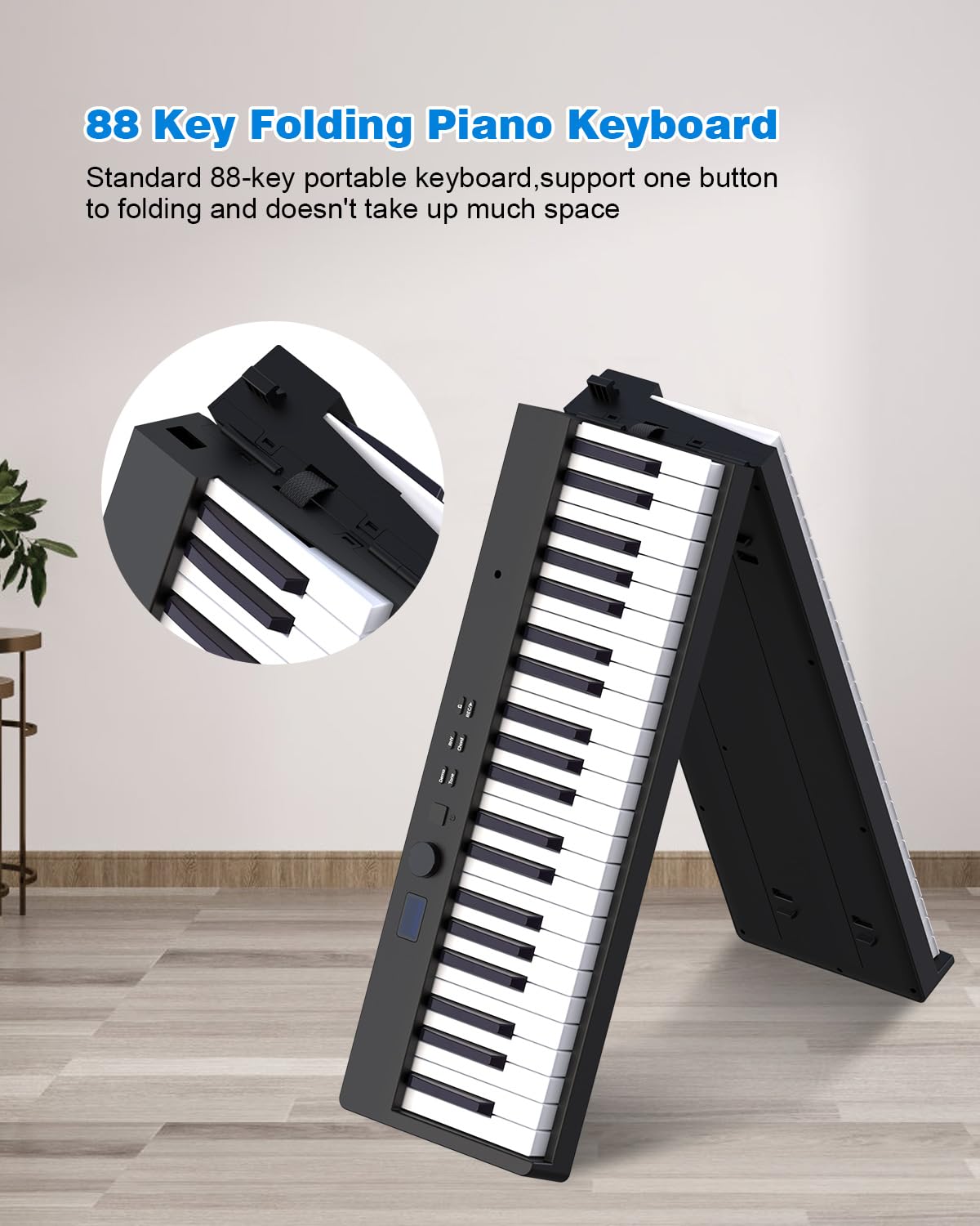 Teclado de Piano OYAYO Negro Plegable de 88 Teclas Semiponderado con Bluetooth y MIDI