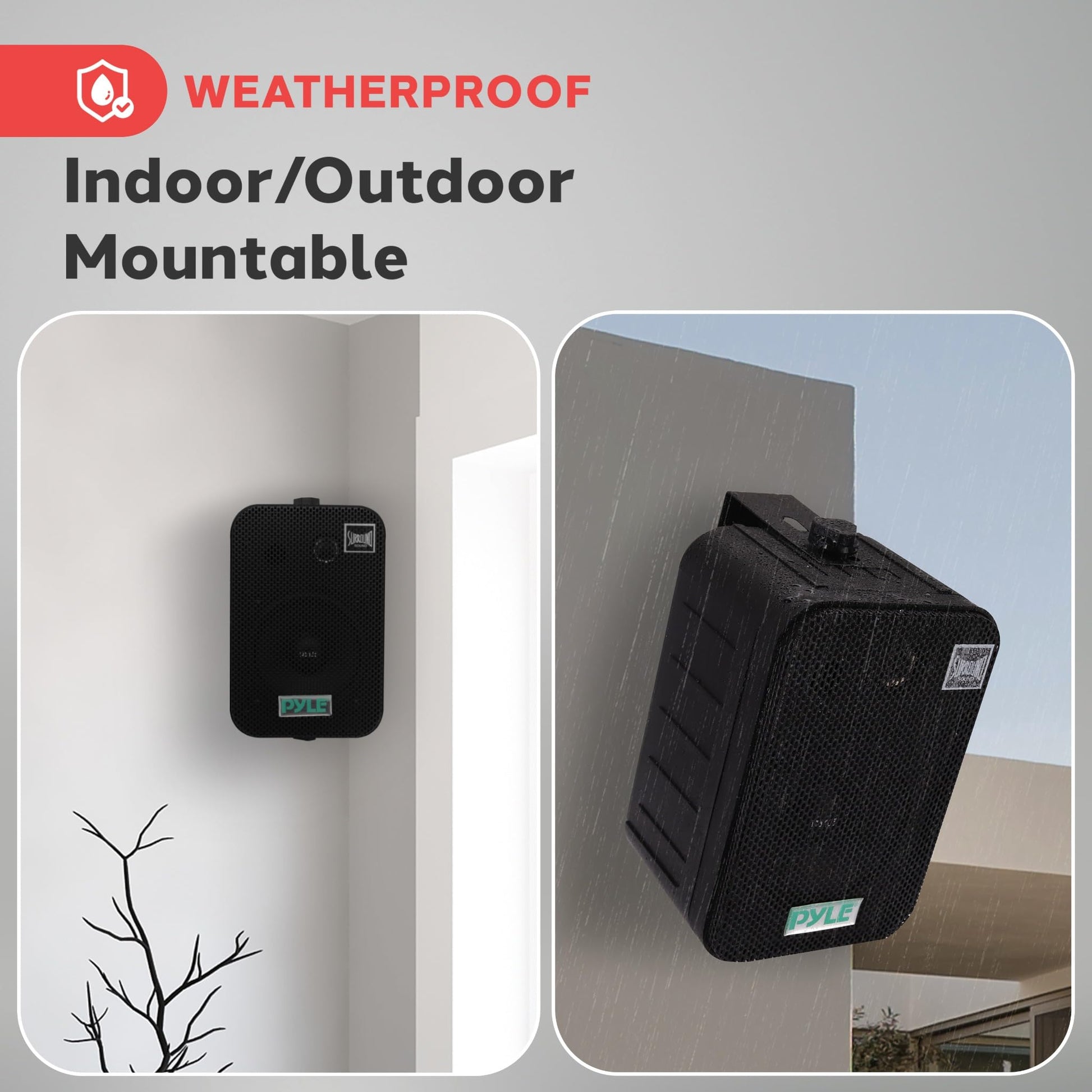Dual Waterproof Outdoor Speaker System - 3.5 Inch Pair of Weatherproof Wall / Ceiling Mounted Speakers w/ Heavy Duty Grill, Universal Mount - For Use in the Pool, Patio, Indoor - Pyle PDWR30B (Black)