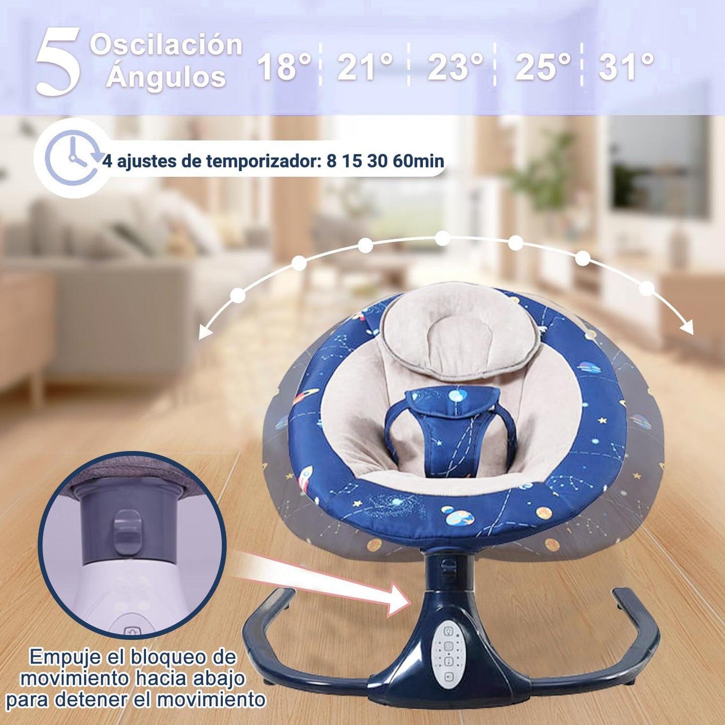Mecedora Eléctrica AMIARYA Azul Estrellado con Mando a Distancia y Bluetooth para Bebé