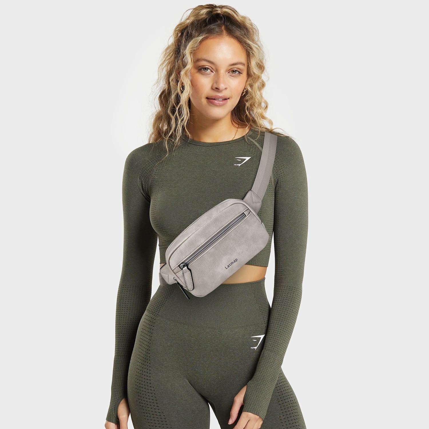 LATMAP - Riñonera de 2 L para todas partes, pequeña y a la moda, bandolera de piel sintética, impermeable, para mujer, a la moda, GrisáceoGreyish), Pequeño, Moda casual