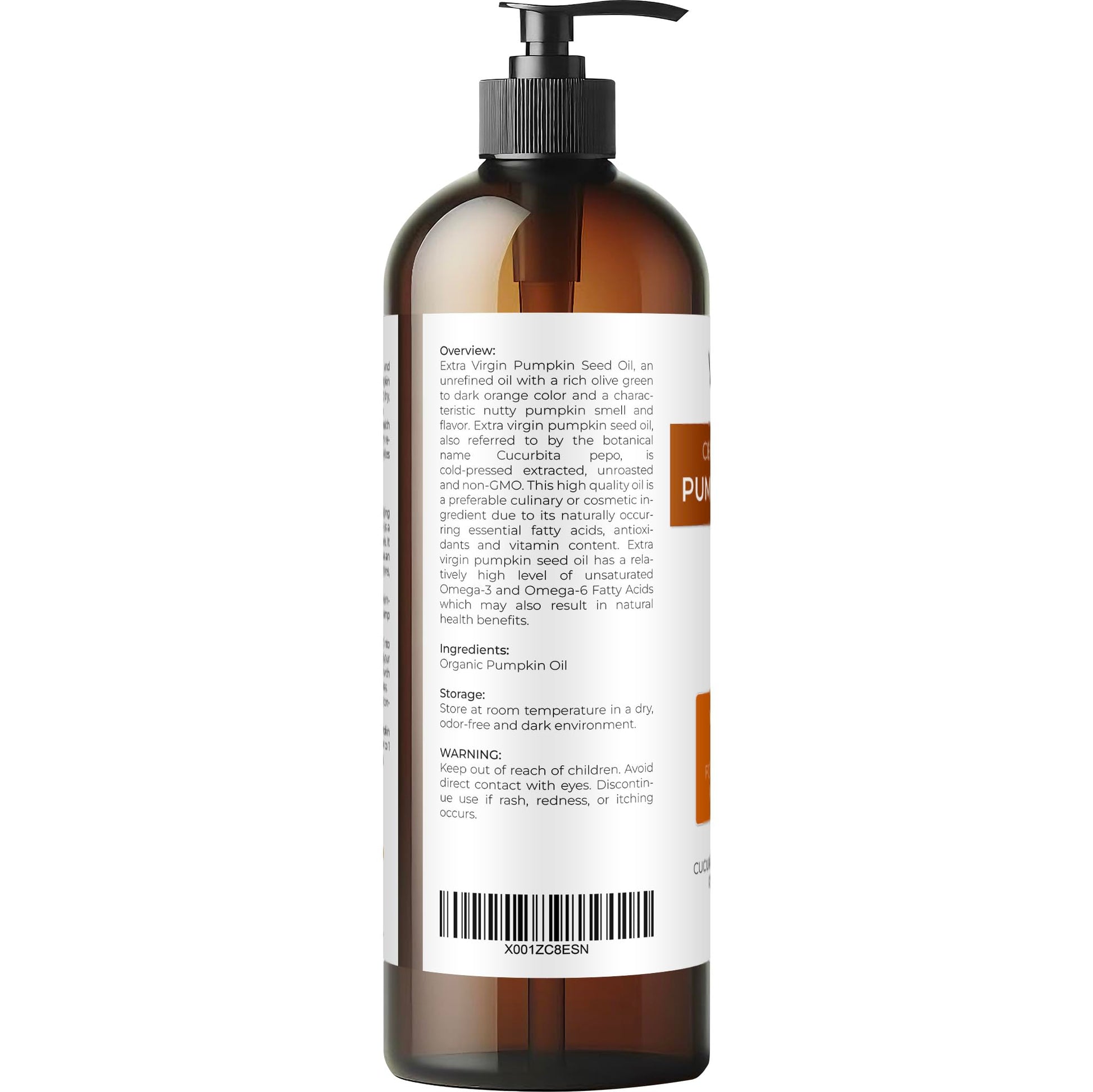 Pumpkin Seed Oil UNREFINED Organic Carrier Cold Pressed Virgin RAW VELONA (16oz)