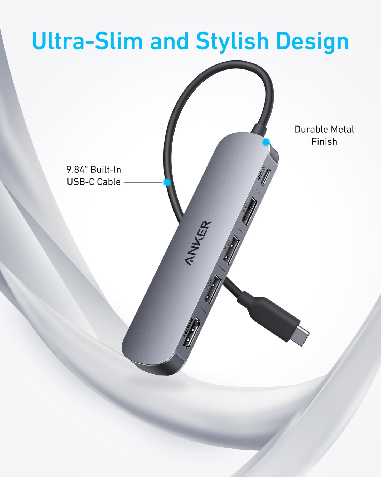 Hub USB-C Anker Plata con HDMI 4K 5 en 1