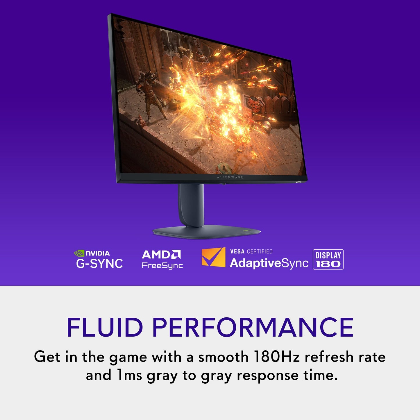 Alienware 27 Monitor para Juegos - AW2725DM - visualización QHD de 27 Pulgadas 180Hz 1 ms, IPS, NVIDIA G-Sync, AMD Freesync, VESA AdaptiveSync.