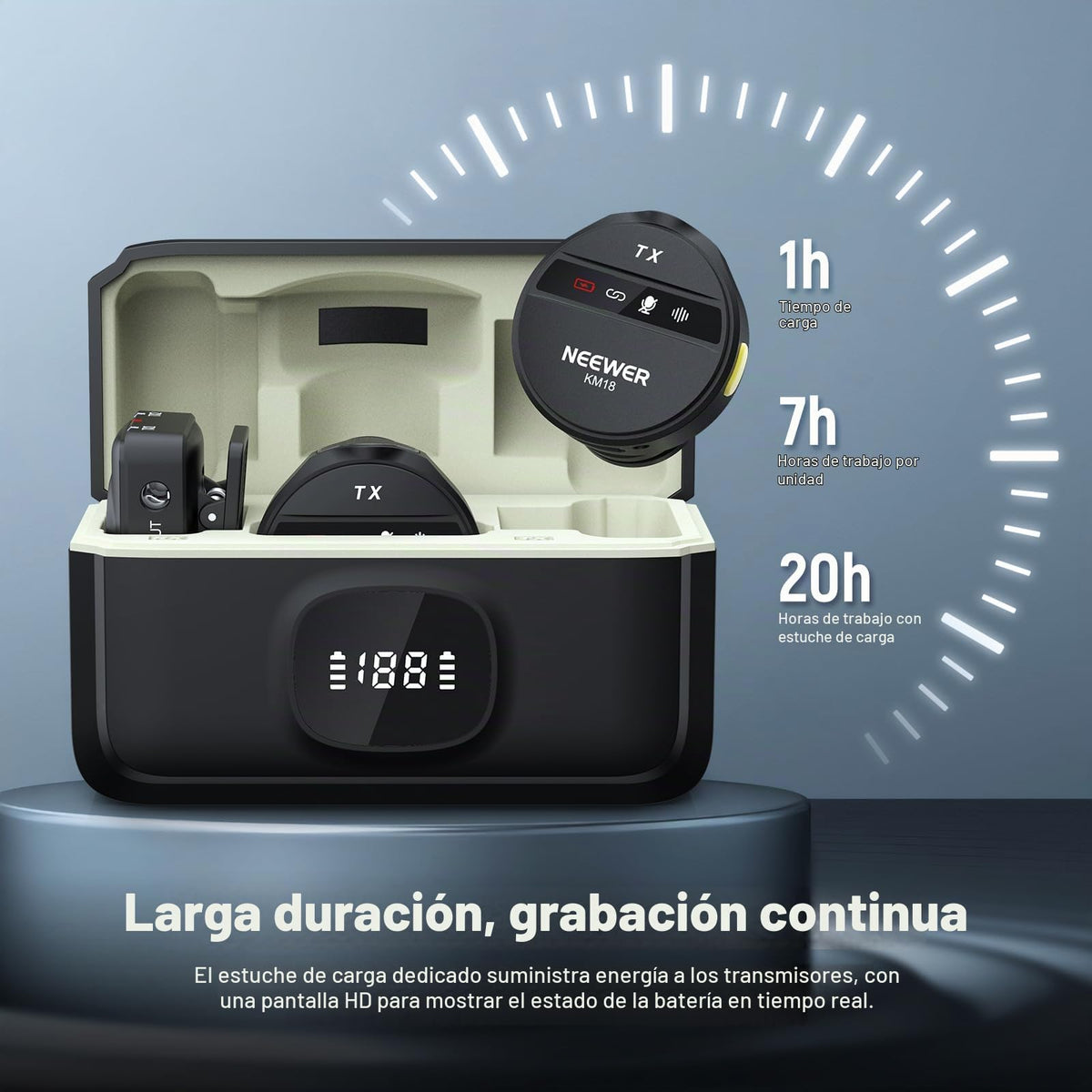 Micrófono Inalámbrico NEEWER KM18 Negro con Estuche de Carga USB C OTG y Cancelación de Ruido