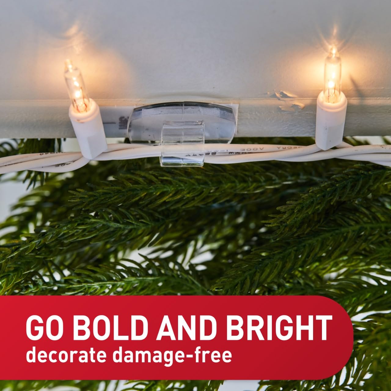 Command Clips de luz para exteriores, clips de luz colgantes sin daños con tiras adhesivas, clips de pared para colgar decoraciones de Navidad al aire última intervensión, luces y cables, 20 clips transparentes y 24 tiras de comando