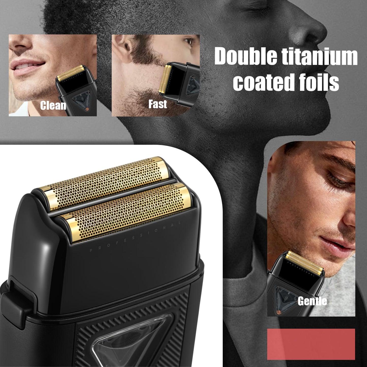 VGR Afeitadora eléctrica para hombre 334, afeitadora compacta de doble lámina con motor vectorial de 10000 rpm, máquina de afeitar de 0 mm con estación de carga inalámbrica, lámpara LED y bolsa de