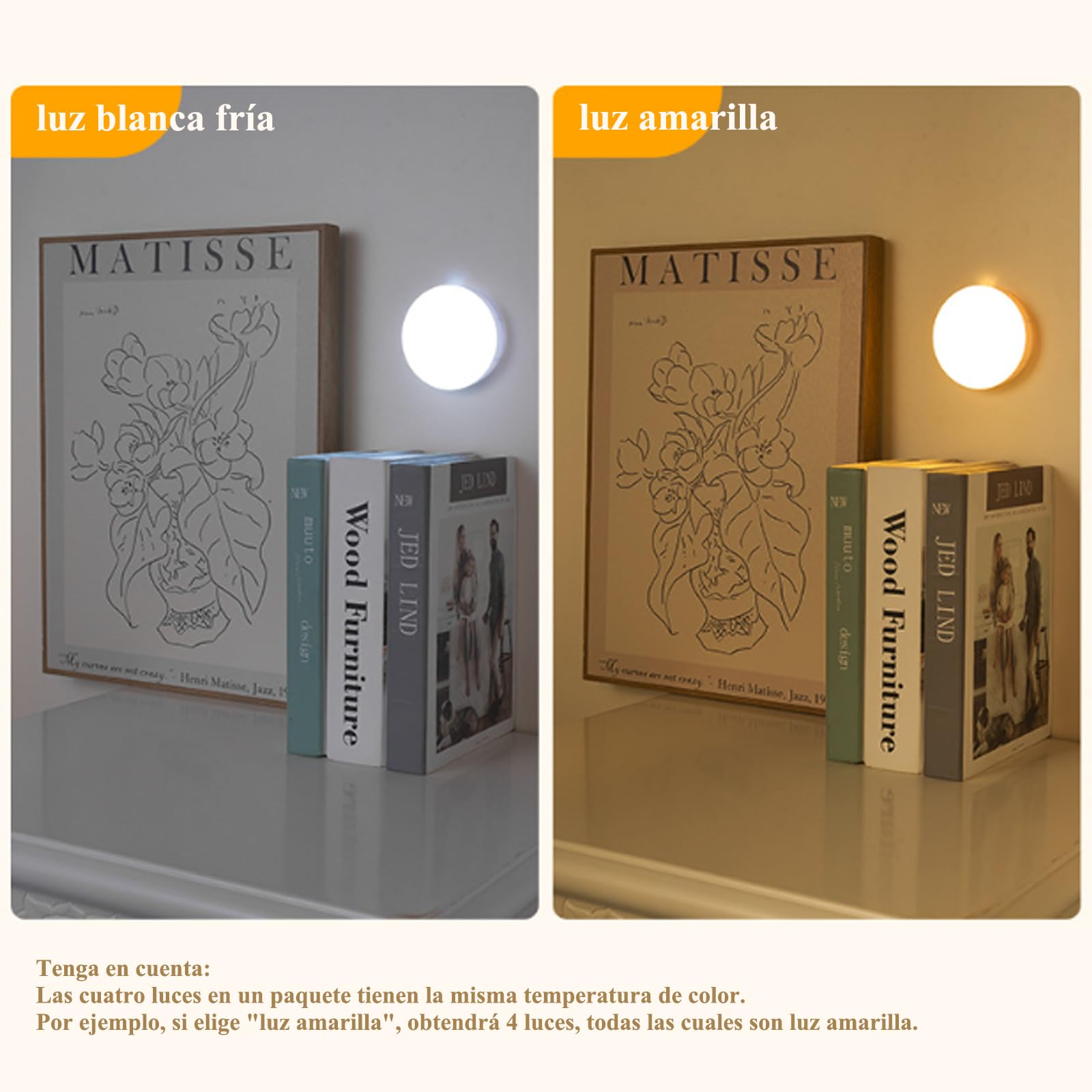 AZHU Luz led con Sensor de Movimiento, 4 Pz Lampara LED Recargable por USB Con Imán, Luces LED para Cocina, Escaleras, Sala, Closet, Estudio(Luz Blanco)