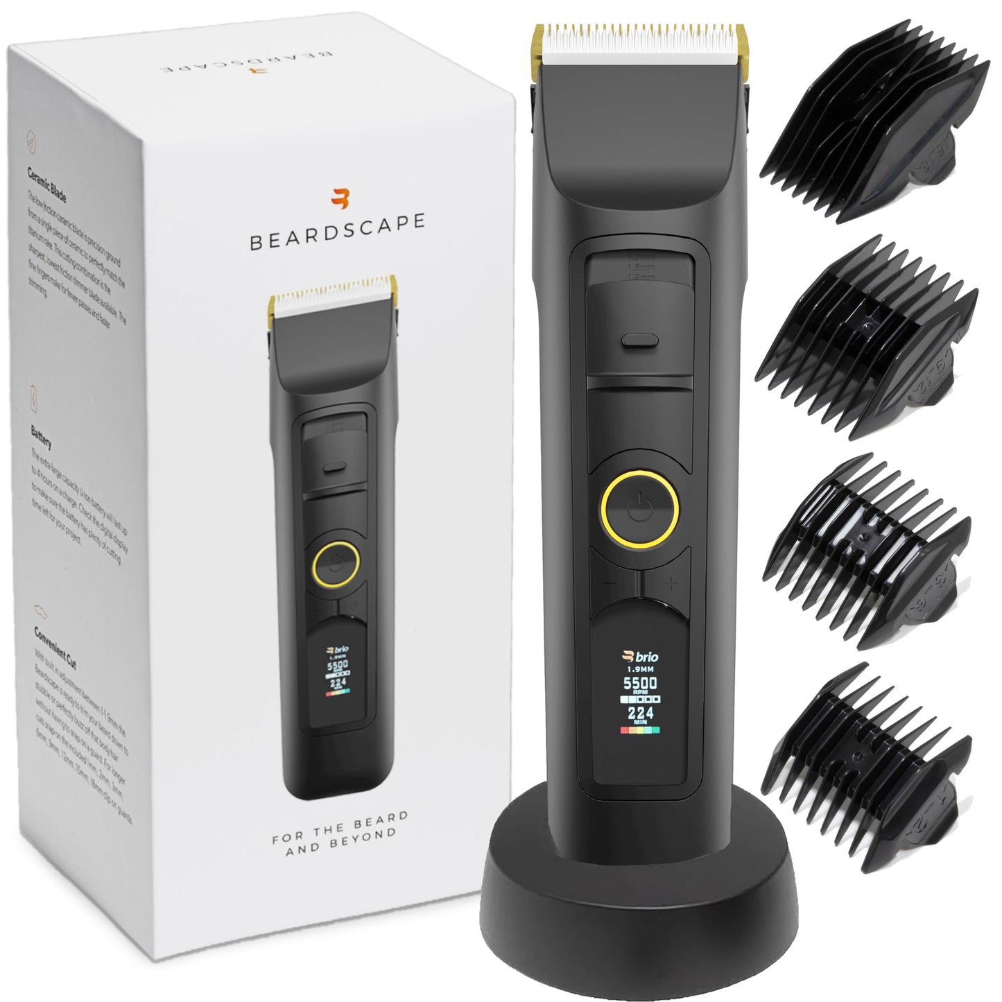Brio Blackout Beardscape V2 Recortadora de Barba Hombre, 4 Velocidades, Batería Recargable, Cerámica de Baja Fricción, 1.6 Libras, Negro